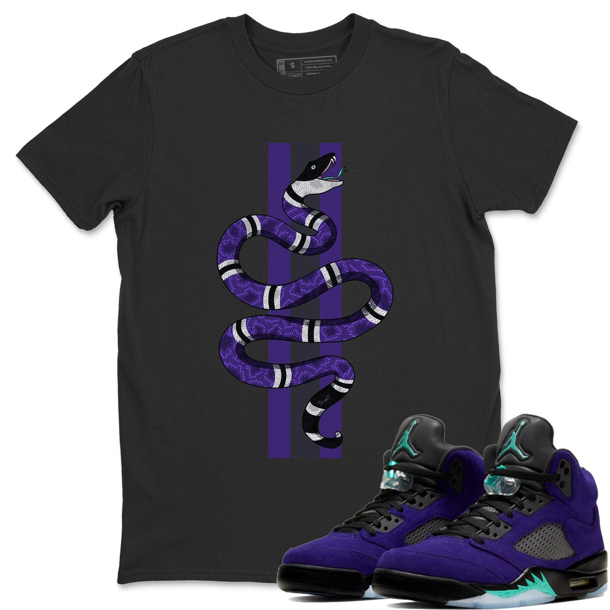 Jordan 5 Purple Grape Sneaker Matching T-Shirt Snake Sneaker Tees Jordan 5 Purple Grape Sneaker Release Tees Crew Neck Tees