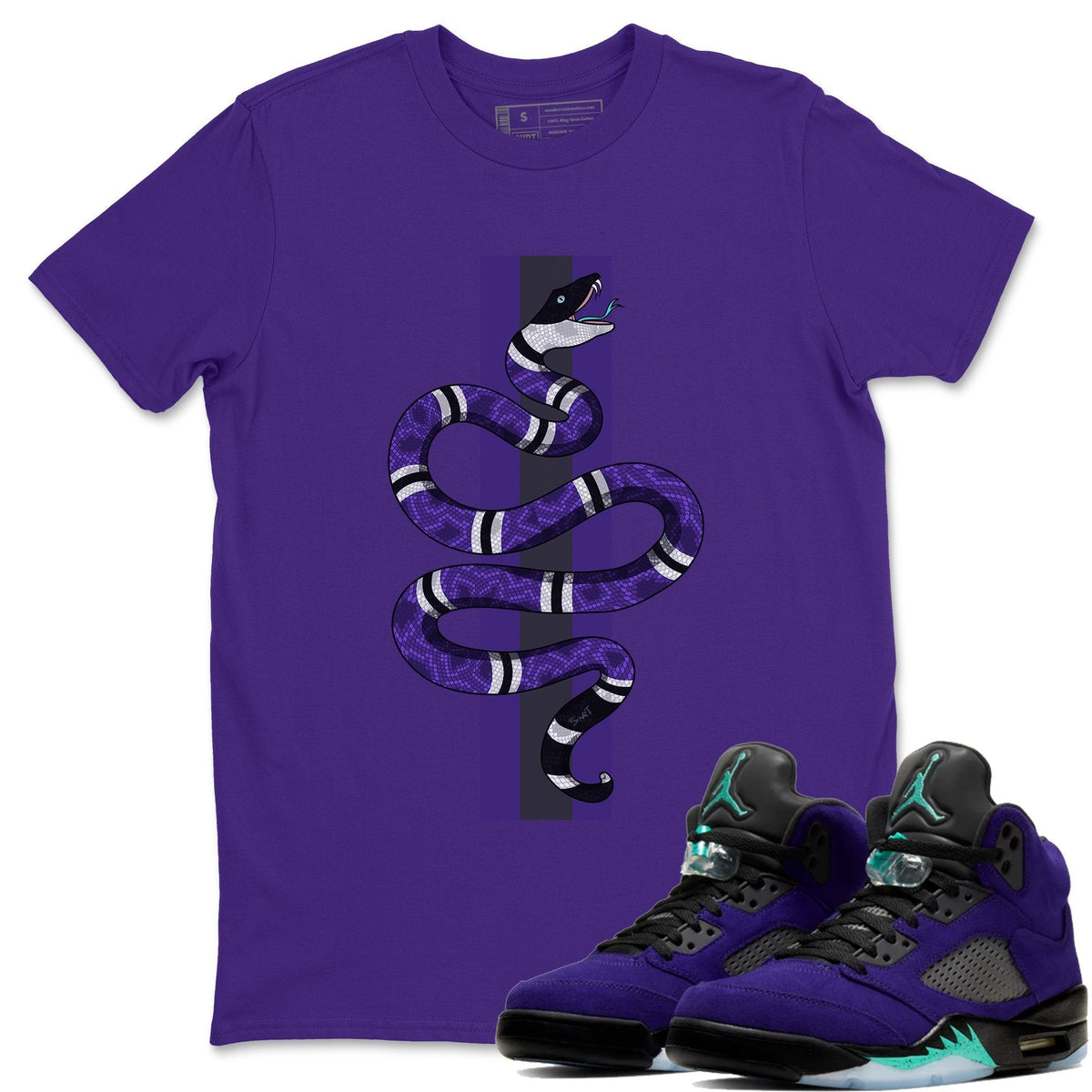 Jordan 5 Purple Grape Sneaker Matching T-Shirt Snake Sneaker Tees Jordan 5 Purple Grape Sneaker Release Tees Crew Neck Tees