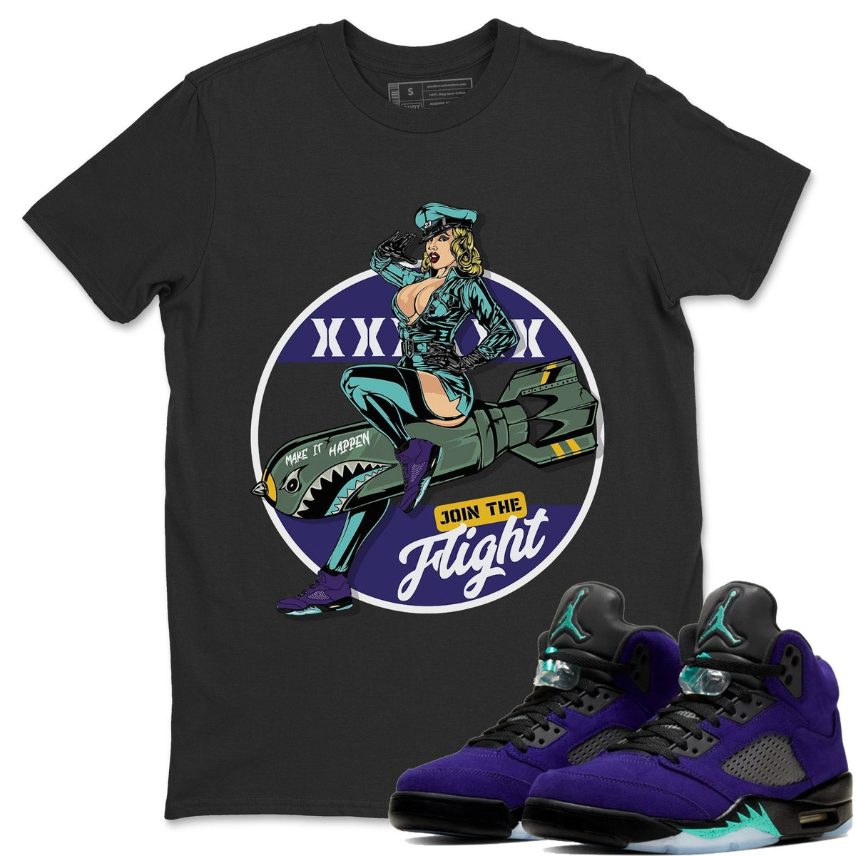 Jordan 5 Purple Grape Sneaker Matching T-Shirt Pin Up Girl Sneaker Tees Jordan 5 Purple Grape Sneaker Release Tees Crew Neck Tees