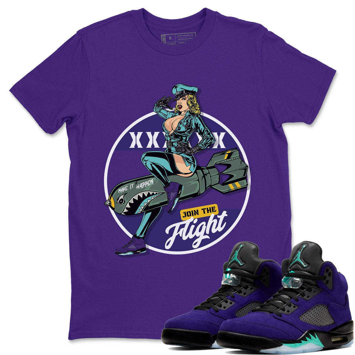 Jordan 5 Purple Grape Sneaker Matching T-Shirt Pin Up Girl Sneaker Tees Jordan 5 Purple Grape Sneaker Release Tees Crew Neck Tees