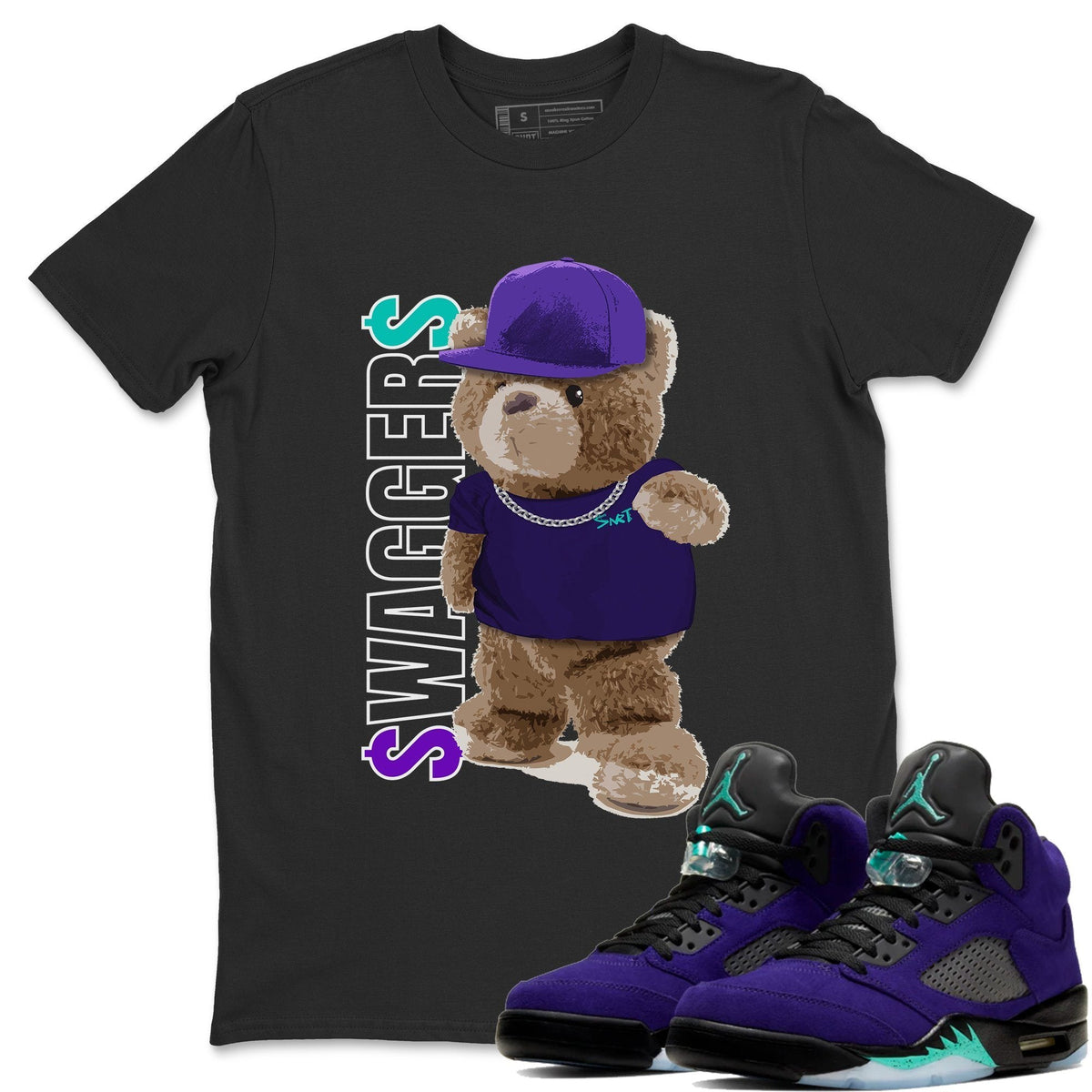 Jordan 5 Purple Grape Sneaker Matching T-Shirt Bear Swaggers Sneaker Tees Jordan 5 Purple Grape Sneaker Release Tees Crew Neck Tees