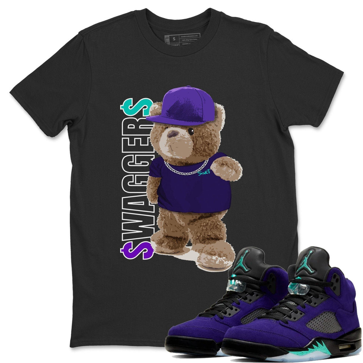 Jordan 5 Purple Grape Sneaker Matching T-Shirt Bear Swaggers Sneaker Tees Jordan 5 Purple Grape Sneaker Release Tees Crew Neck Tees