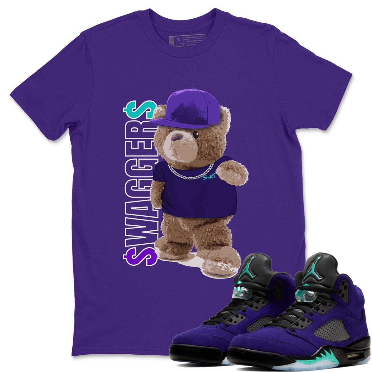 Jordan 5 Purple Grape Sneaker Matching T-Shirt Bear Swaggers Sneaker Tees Jordan 5 Purple Grape Sneaker Release Tees Crew Neck Tees