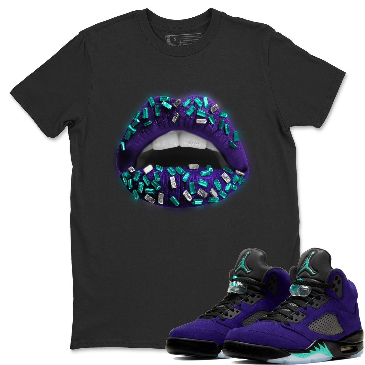 Jordan 5 Purple Grape Sneaker Matching T-Shirt Lips Jewel Sneaker Tees Jordan 5 Purple Grape Sneaker Release Tees Crew Neck Tees