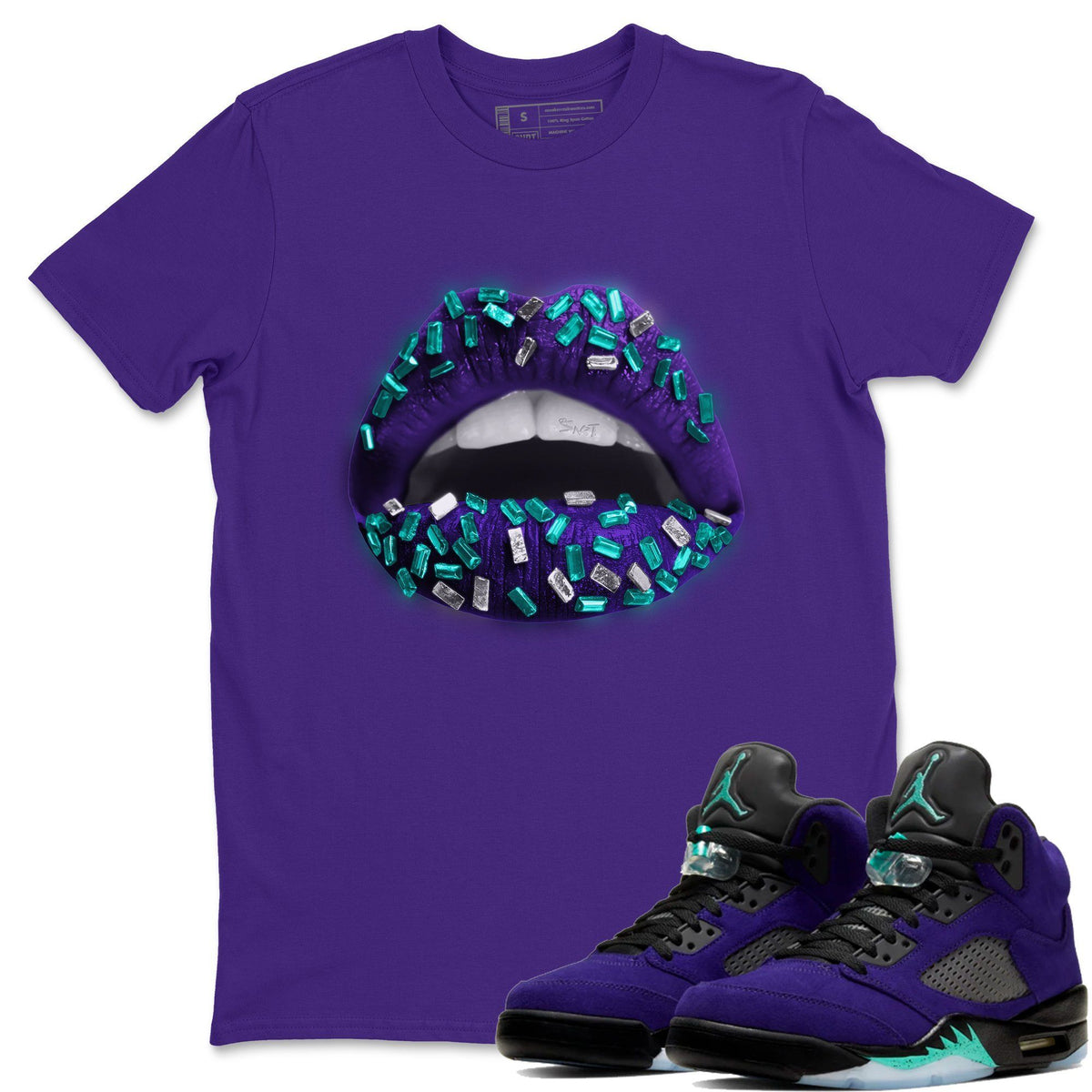 Jordan 5 Purple Grape Sneaker Matching T-Shirt Lips Jewel Sneaker Tees Jordan 5 Purple Grape Sneaker Release Tees Crew Neck Tees