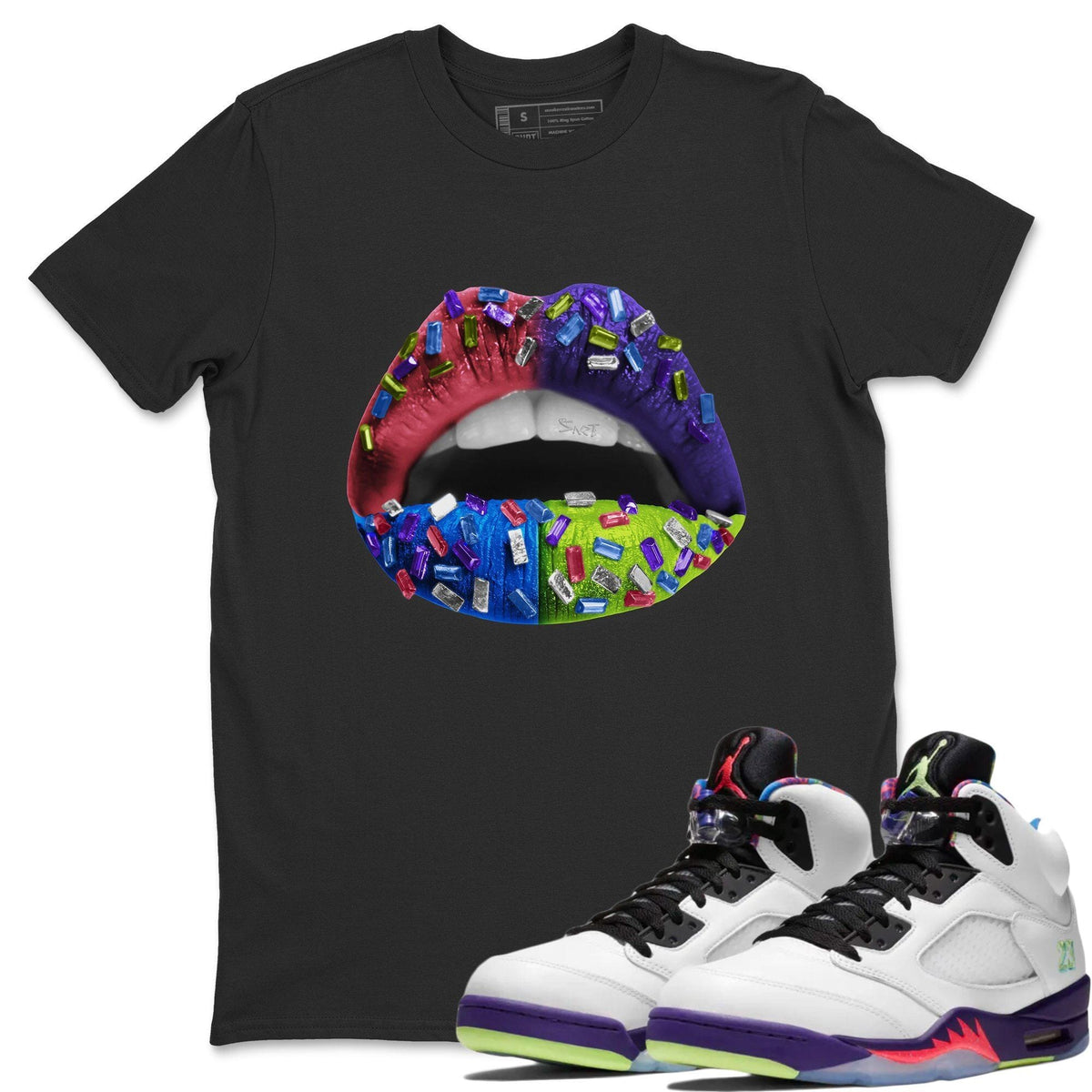 Jordan 5 Ghost Green Sneaker Matching T-Shirt Lips Jewel Sneaker Tees Jordan 5 Ghost Green Sneaker Release Tees Crew Neck Tees