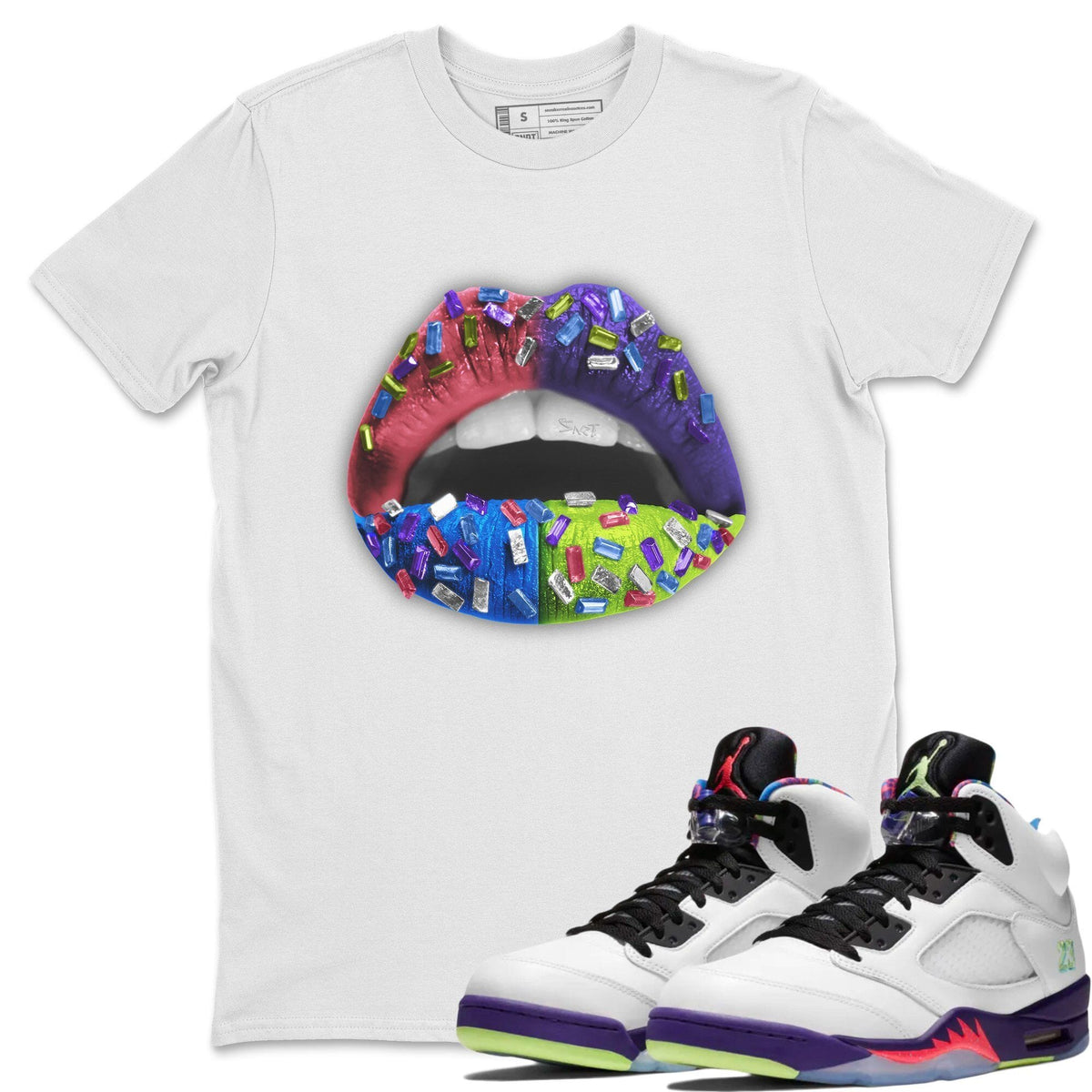 Jordan 5 Ghost Green Sneaker Matching T-Shirt Lips Jewel Sneaker Tees Jordan 5 Ghost Green Sneaker Release Tees Crew Neck Tees