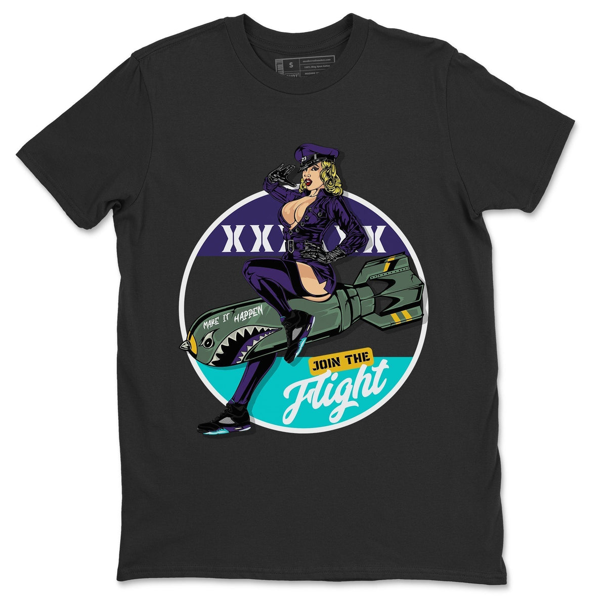 Jordan 5 Black Grape Sneaker Matching T-Shirt Pin Up Girl Sneaker Tees Jordan 5 Black Grape Sneaker Release Tees Crew Neck Tees