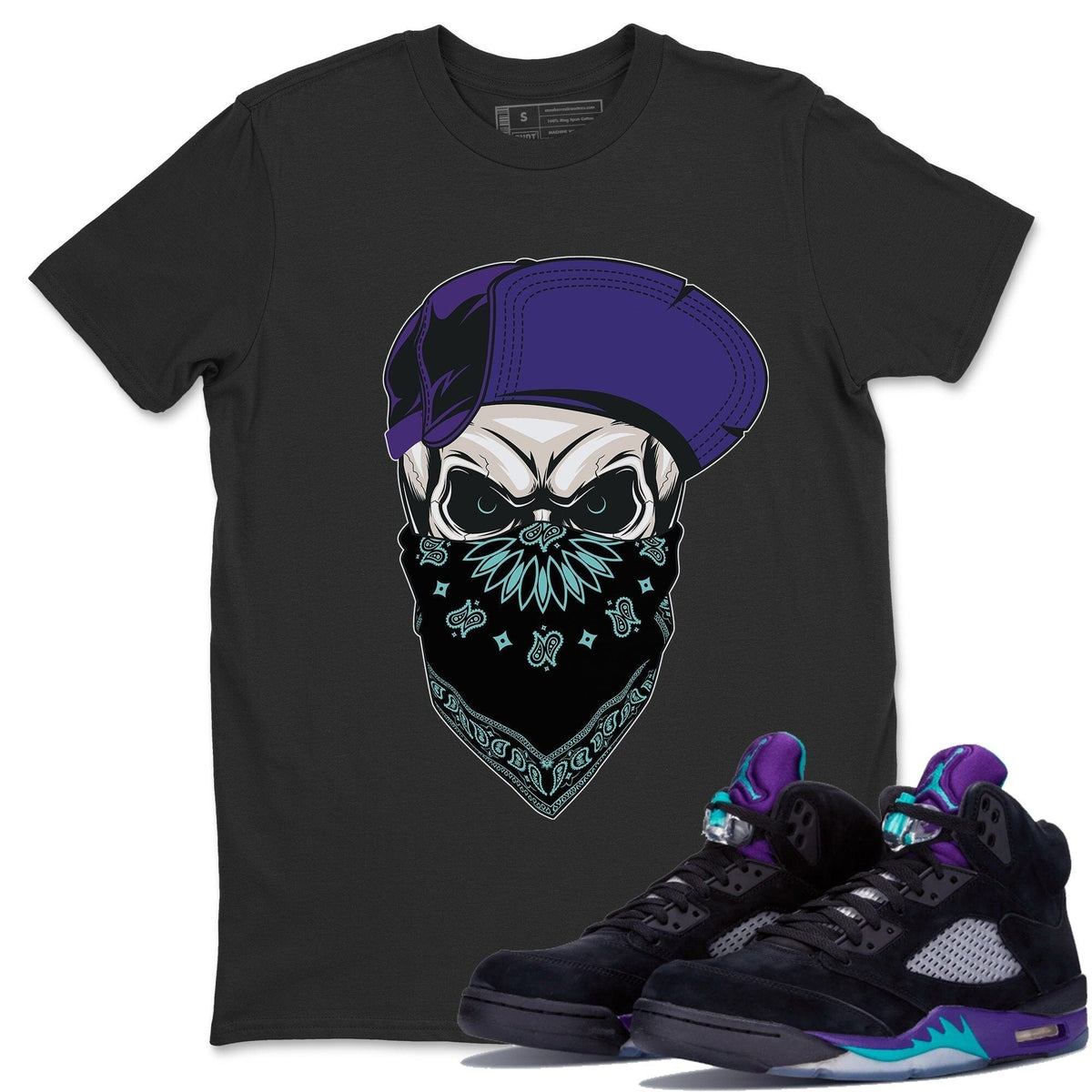 Jordan 5 Black Grape Sneaker Matching T-Shirt Skull Hat Sneaker Tees Jordan 5 Black Grape Sneaker Release Tees Crew Neck Tees