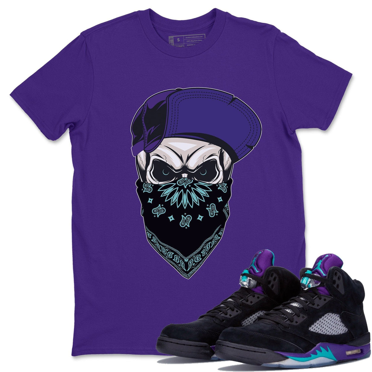 Jordan 5 Black Grape Sneaker Matching T-Shirt Skull Hat Sneaker Tees Jordan 5 Black Grape Sneaker Release Tees Crew Neck Tees