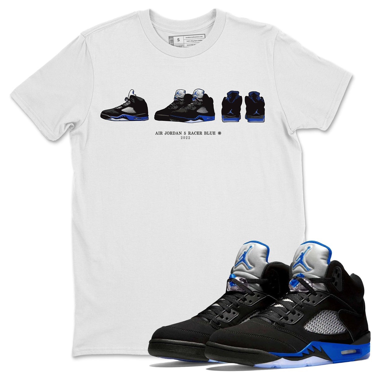Jordan 5 Racer Blue Sneaker Matching T-Shirt Air Jordan 5 Prelude Sneaker Tees Jordan 5 Racer Blue Sneaker Release Tees Crew Neck Tees