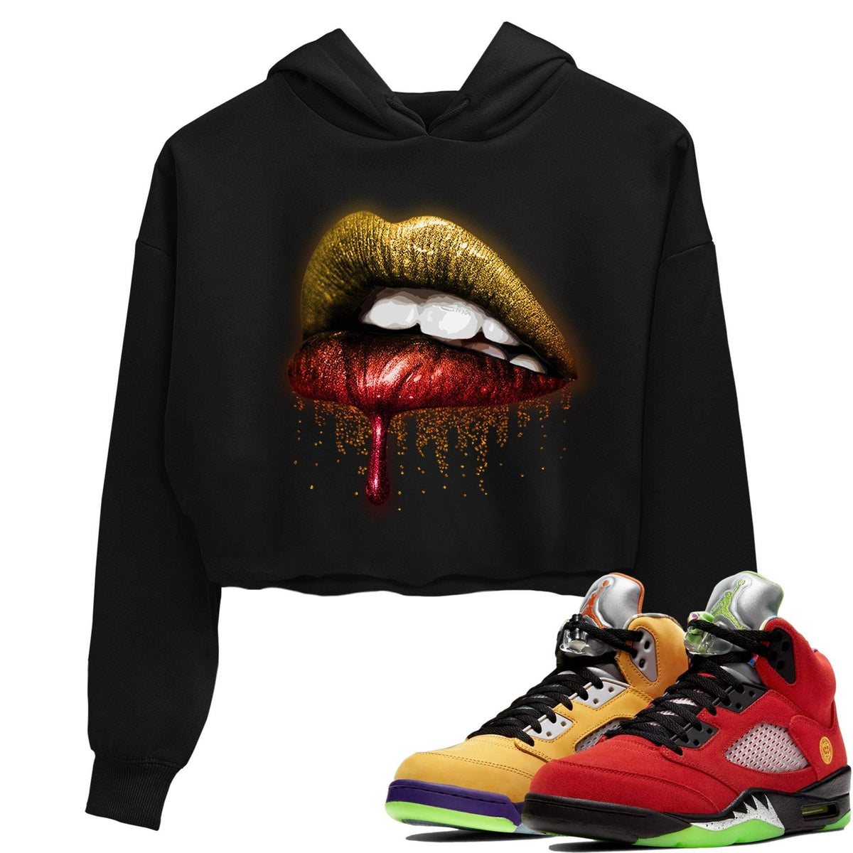 Jordan 5 What The Sneaker Matching T-Shirt Dripping Lips Sneaker Tees Jordan 5 What The Sneaker Release Tees Women's Shirts