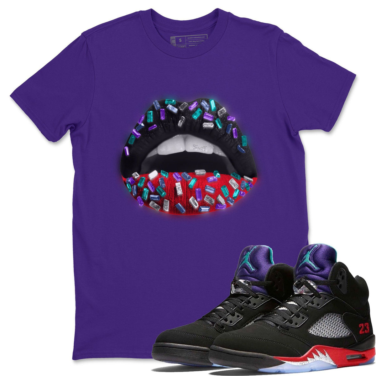Jordan 5 Top 3 Sneaker Matching T-Shirt Lips Jewel Sneaker Tees Jordan 5 Top 3 Sneaker Release Tees Crew Neck Tees