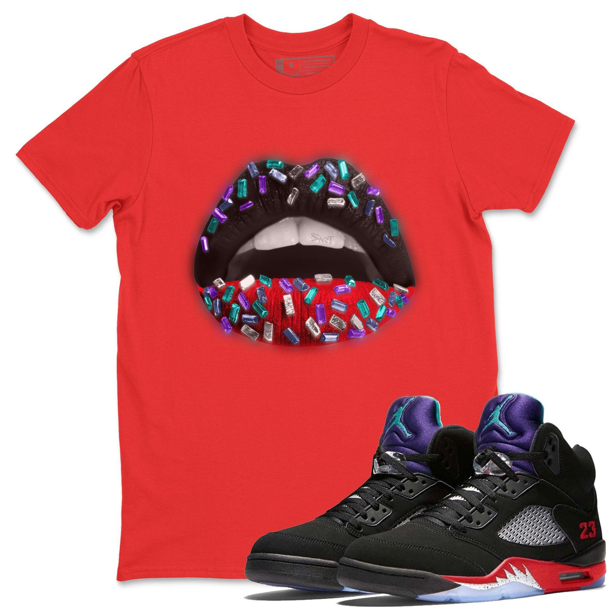Jordan 5 Top 3 Sneaker Matching T-Shirt Lips Jewel Sneaker Tees Jordan 5 Top 3 Sneaker Release Tees Crew Neck Tees
