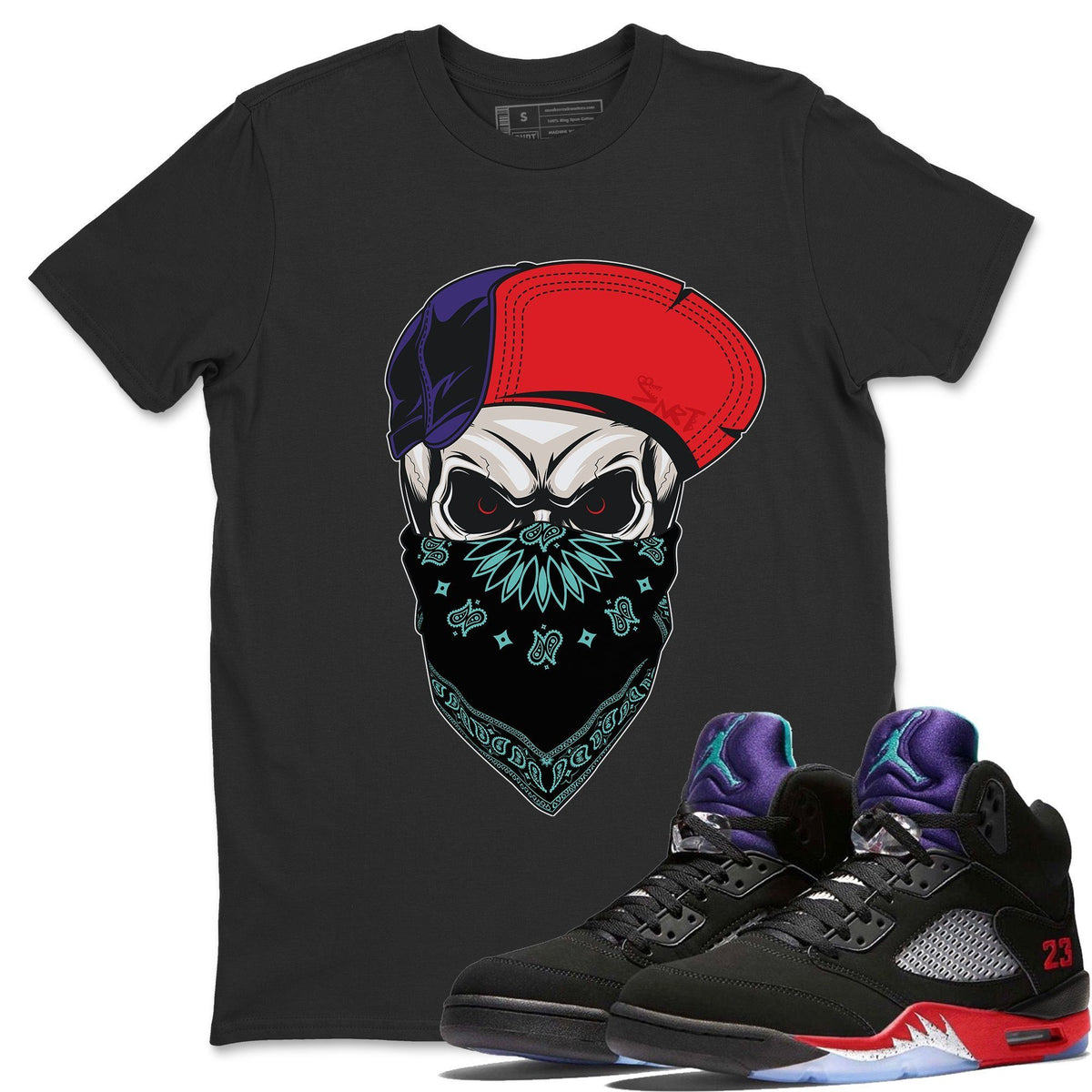 Jordan 5 Top 3 Sneaker Matching T-Shirt Skull Hat Mask Sneaker Tees Jordan 5 Top 3 Sneaker Release Tees Crew Neck Tees