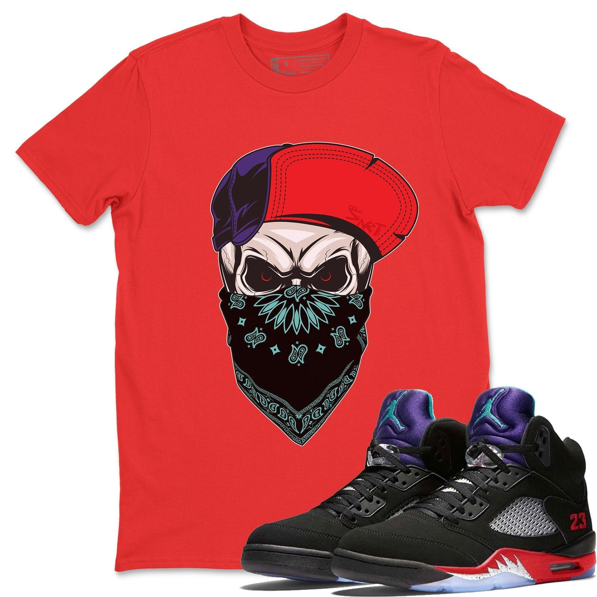 Jordan 5 Top 3 Sneaker Matching T-Shirt Skull Hat Mask Sneaker Tees Jordan 5 Top 3 Sneaker Release Tees Crew Neck Tees