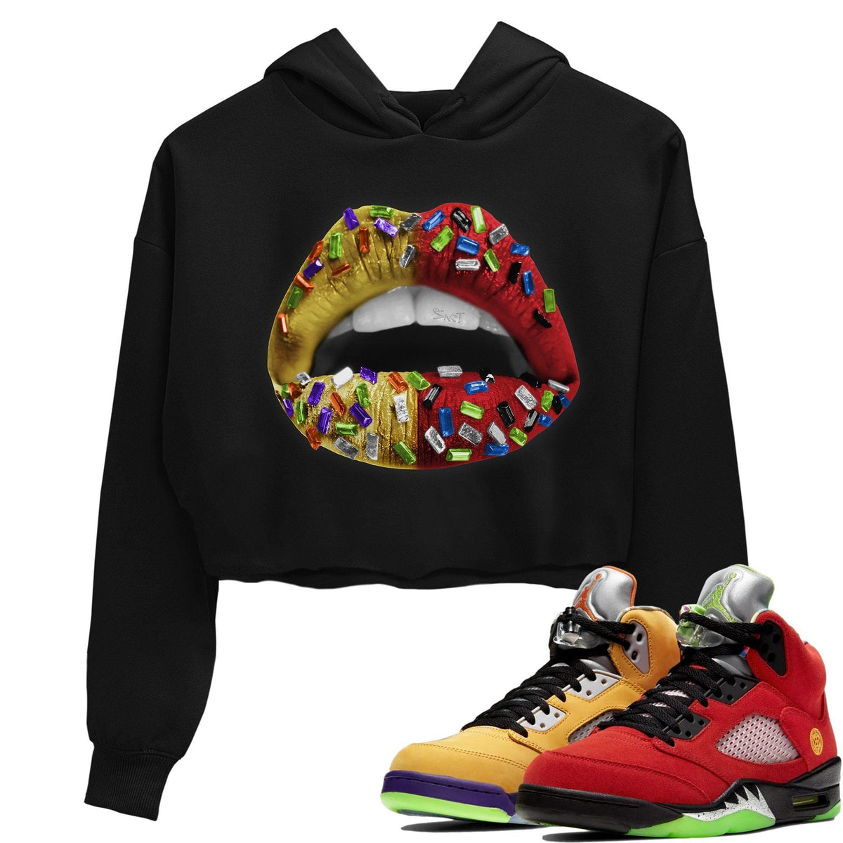 Jordan 5 What The Sneaker Matching T-Shirt Lips Jewel Sneaker Tees Jordan 5 What The Sneaker Release Tees Women's Shirts