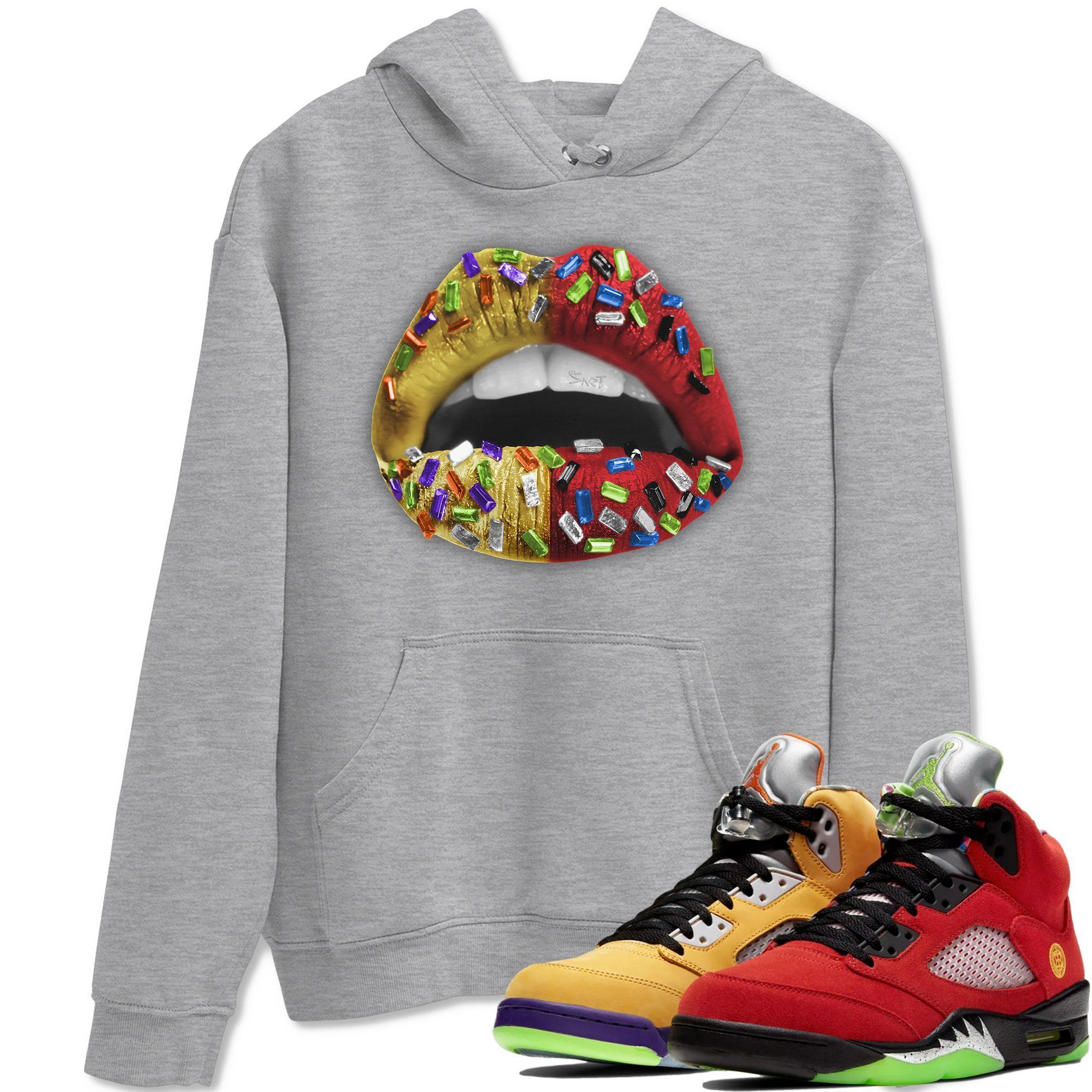 Jordan 5 What The Sneaker Matching T-Shirt Lips Jewel Sneaker Tees Jordan 5 What The Sneaker Release Tees Crew Neck Tees