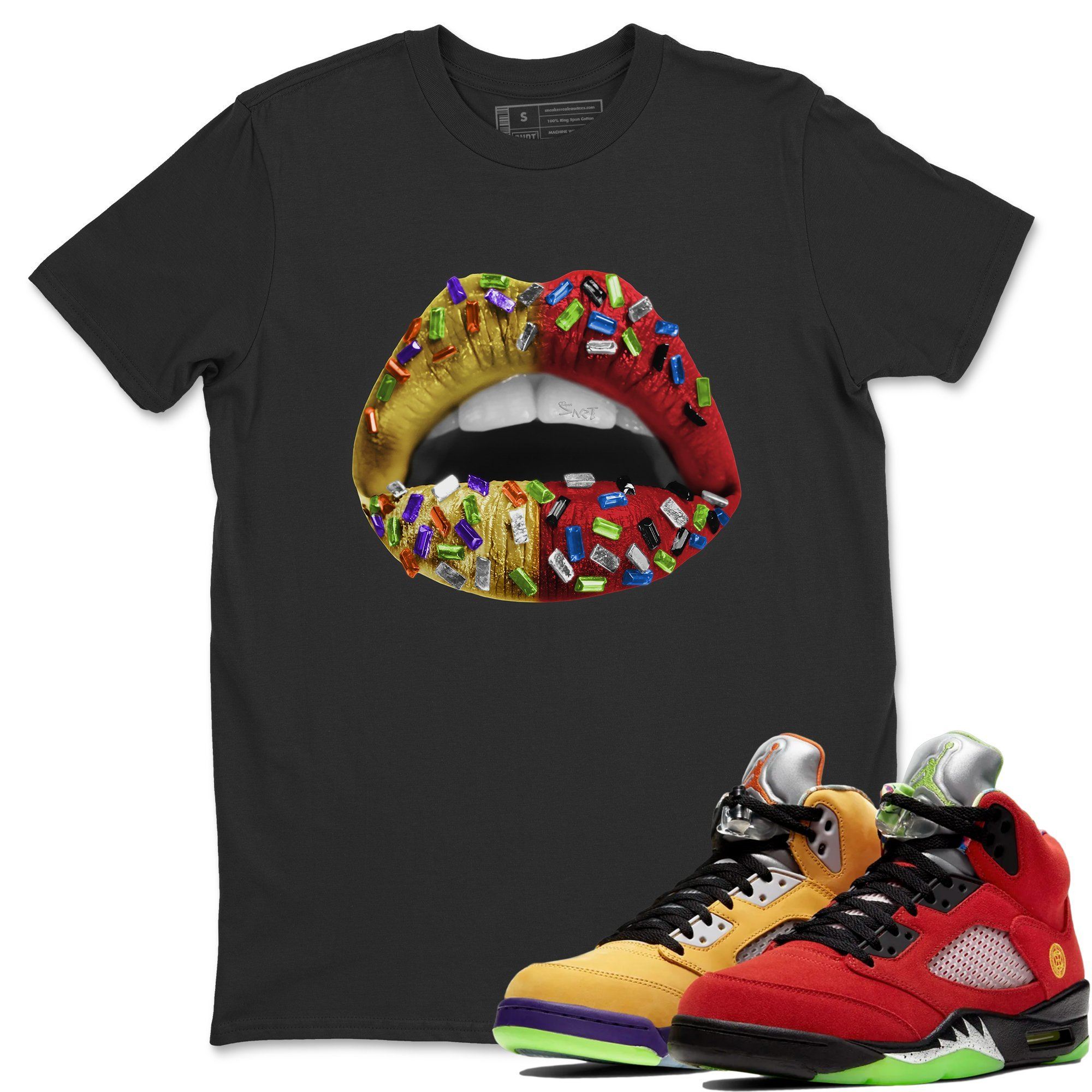 Jordan 5 What The Sneaker Matching T-Shirt Lips Jewel Sneaker Tees Jordan 5 What The Sneaker Release Tees Crew Neck Tees