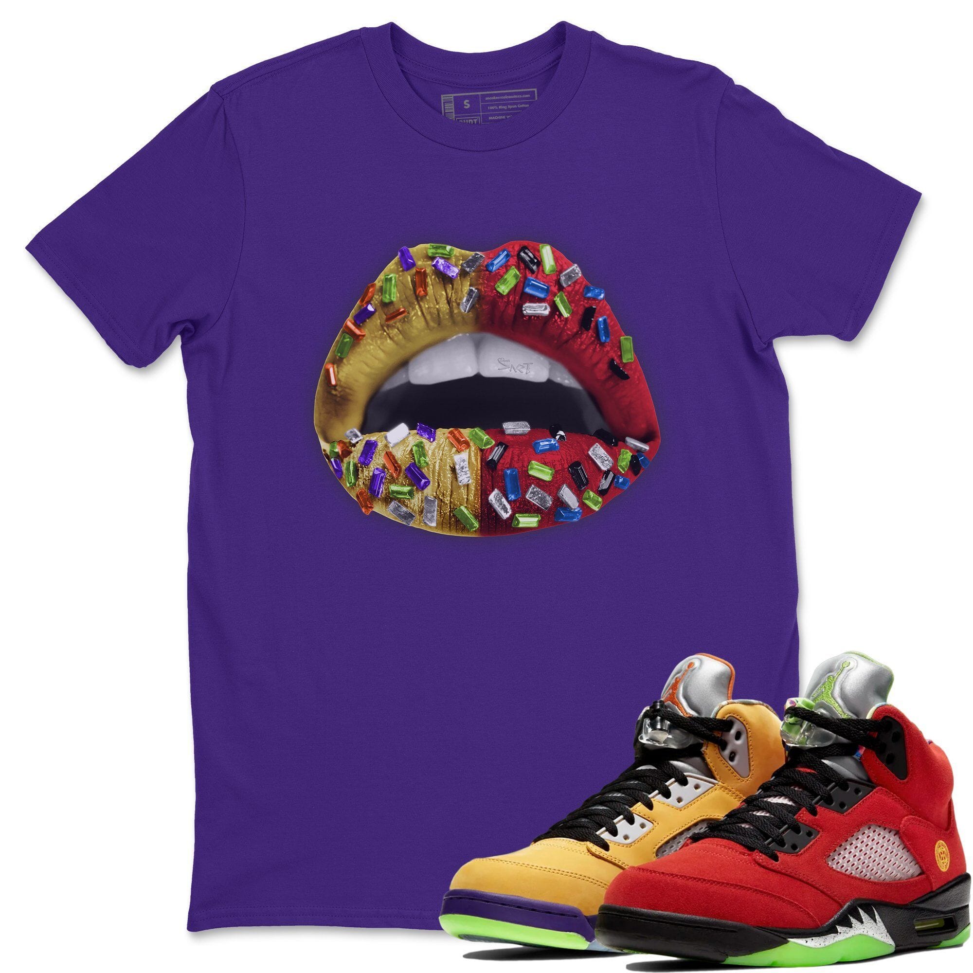 Jordan 5 What The Sneaker Matching T-Shirt Lips Jewel Sneaker Tees Jordan 5 What The Sneaker Release Tees Crew Neck Tees