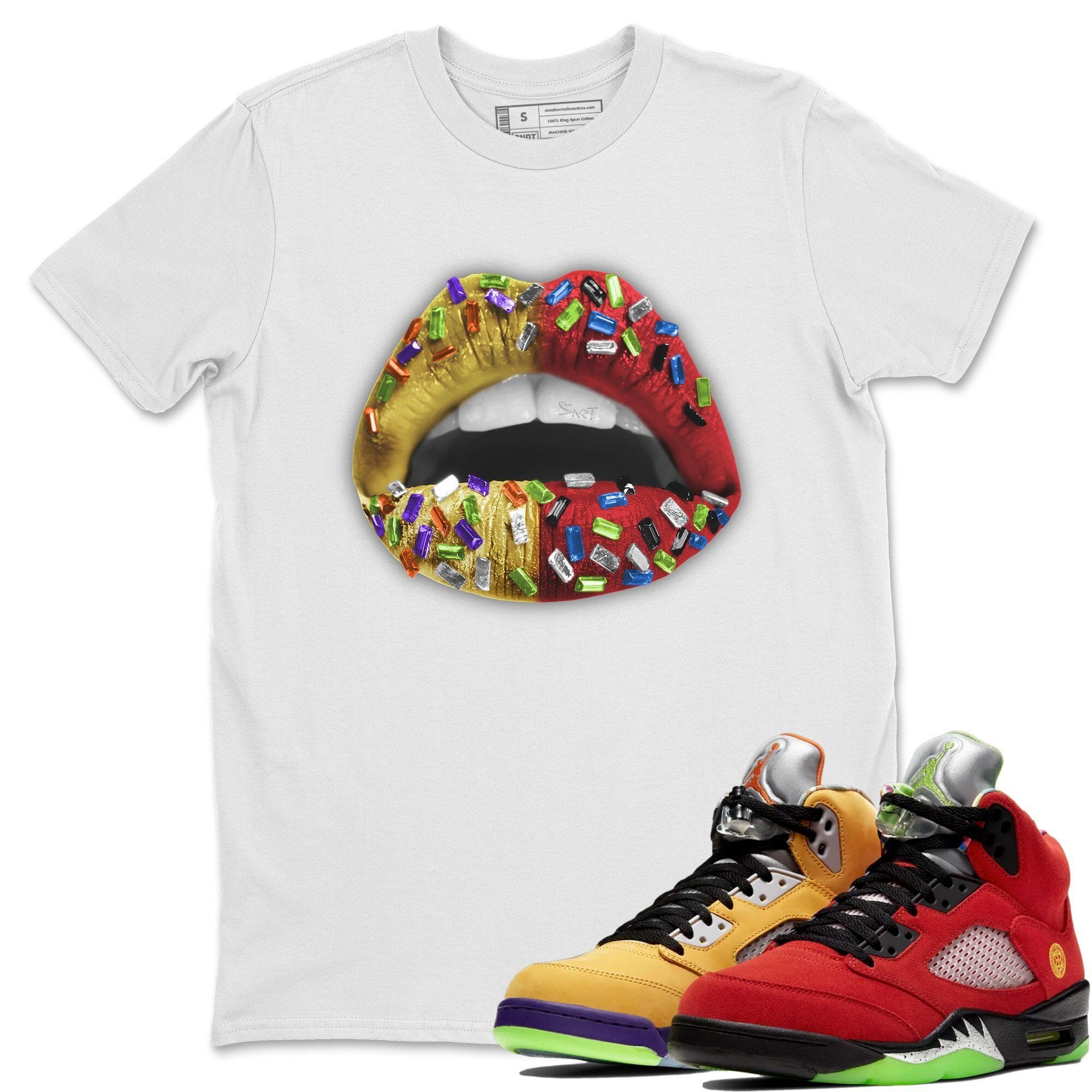 Jordan 5 What The Sneaker Matching T-Shirt Lips Jewel Sneaker Tees Jordan 5 What The Sneaker Release Tees Crew Neck Tees