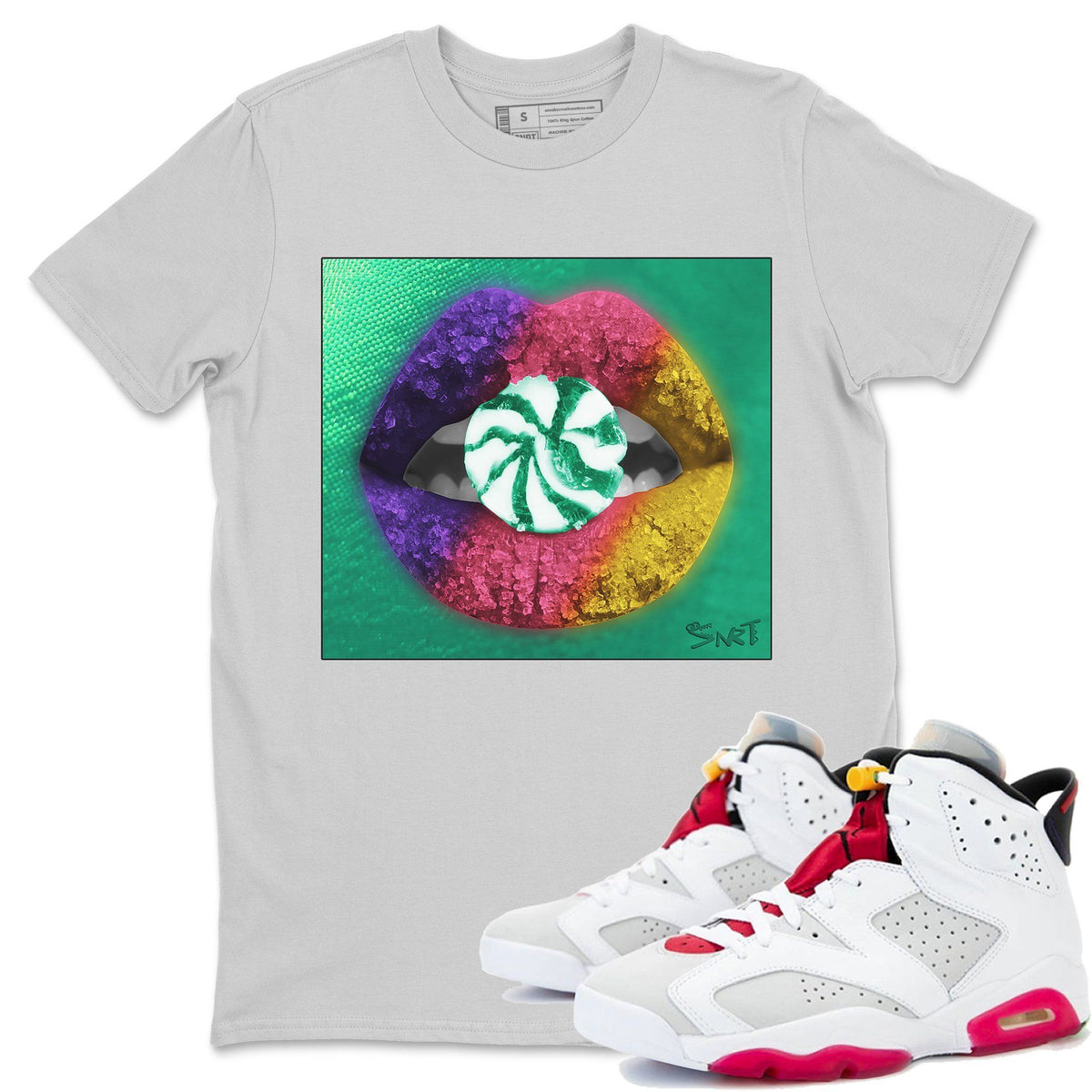 Jordan 6 Hare Sneaker Matching T-Shirt Lips Candy Sneaker Tees Jordan 6 Hare Sneaker Release Tees Crew Neck Tees