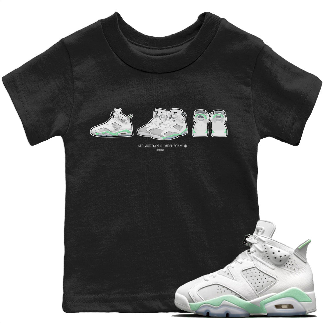 Jordan 6 Mint Foam Sneaker Matching T-Shirt 6s Prelude Sneaker Tees Jordan 6 Mint Foam Sneaker Release Tees Kids Shirts