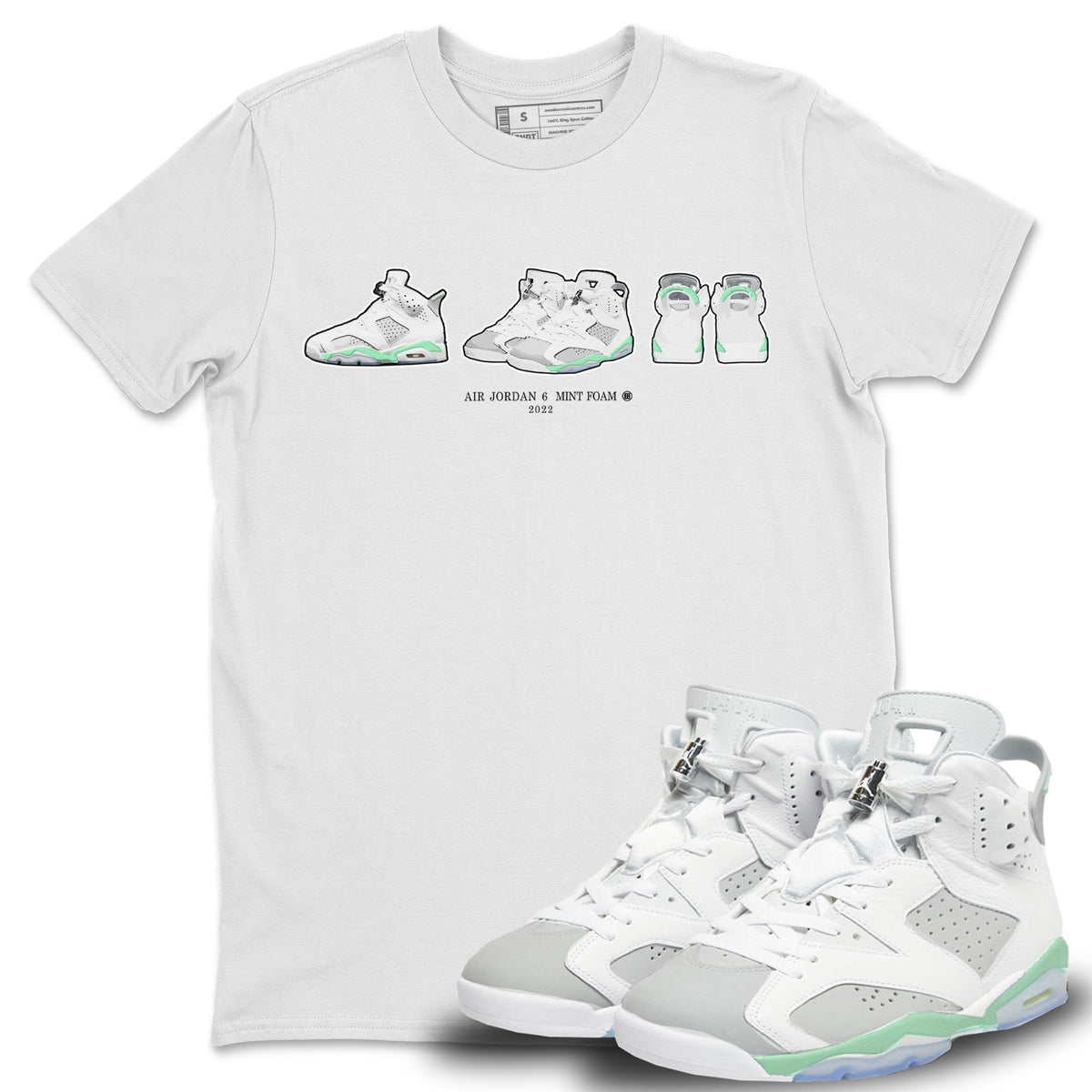 Jordan 6 Mint Foam Sneaker Matching T-Shirt 6s Prelude Sneaker Tees Jordan 6 Mint Foam Sneaker Release Tees Crew Neck Tees