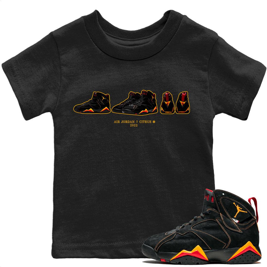 Jordan 7 Citrus Shirt To Match Jordans Air Jordan 7 Prelude Sneaker Tees Jordan 7 Citrus Drip Gear Zone Sneaker Matching Clothing Kids Shirts