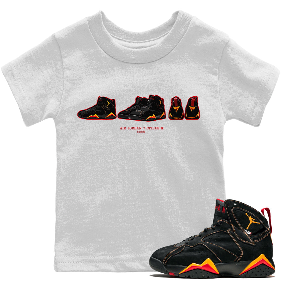 Jordan 7 Citrus Shirt To Match Jordans Air Jordan 7 Prelude Sneaker Tees Jordan 7 Citrus Drip Gear Zone Sneaker Matching Clothing Kids Shirts