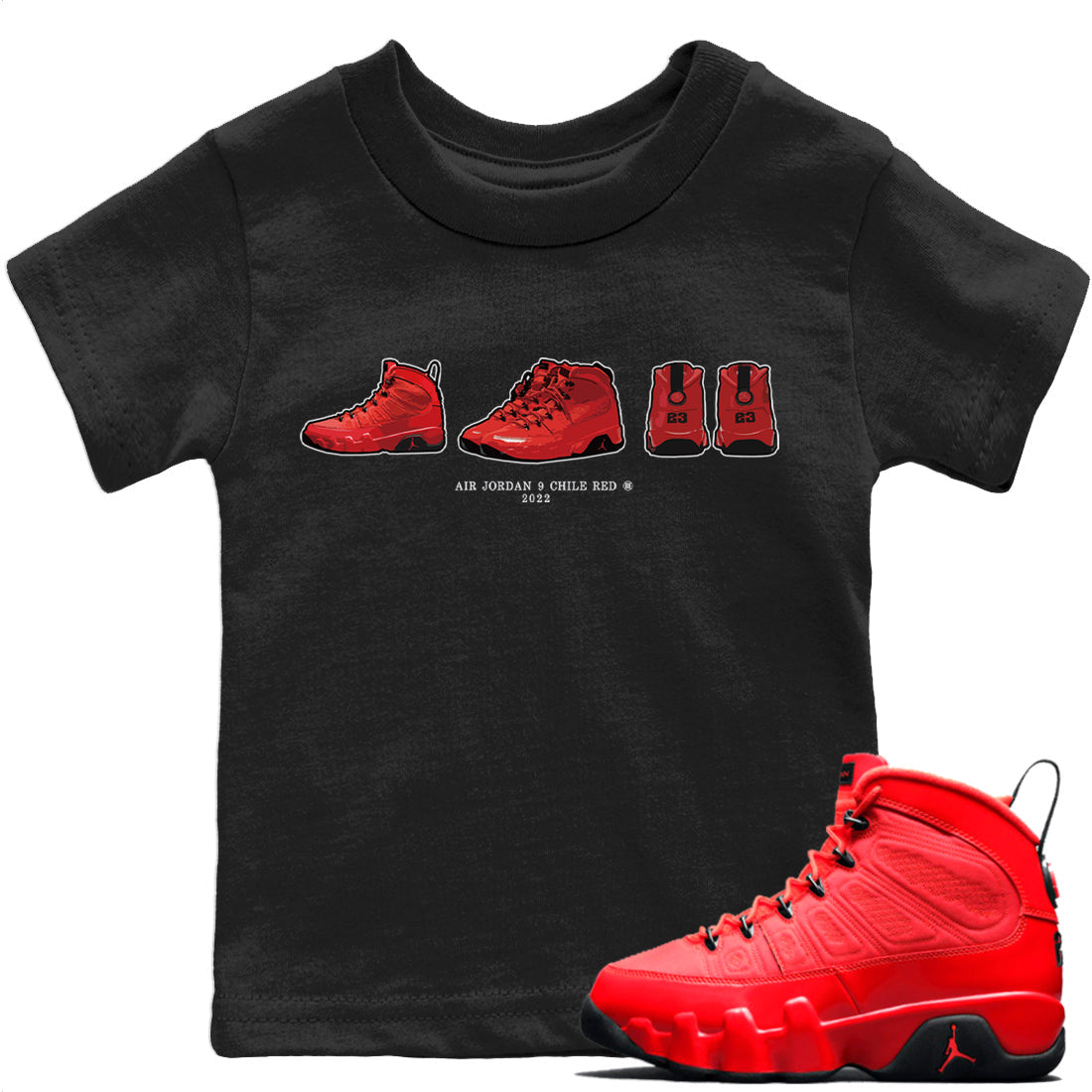 Jordan 9 Chile Red Shirt To Match Jordans Air Jordan 9 Prelude Sneaker Tees Jordan 9 Chile Red Drip Gear Zone Sneaker Matching Clothing Kids Shirts