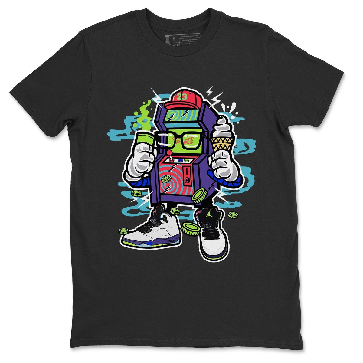 Jordan 5 Ghost Green Sneaker Matching T-Shirt Arcade Game Machine Sneaker Tees Jordan 5 Ghost Green Sneaker Release Tees Crew Neck Tees