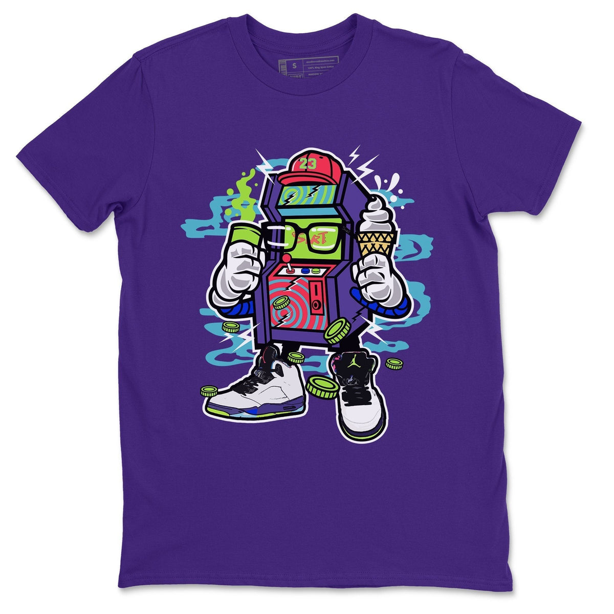 Jordan 5 Ghost Green Sneaker Matching T-Shirt Arcade Game Machine Sneaker Tees Jordan 5 Ghost Green Sneaker Release Tees Crew Neck Tees
