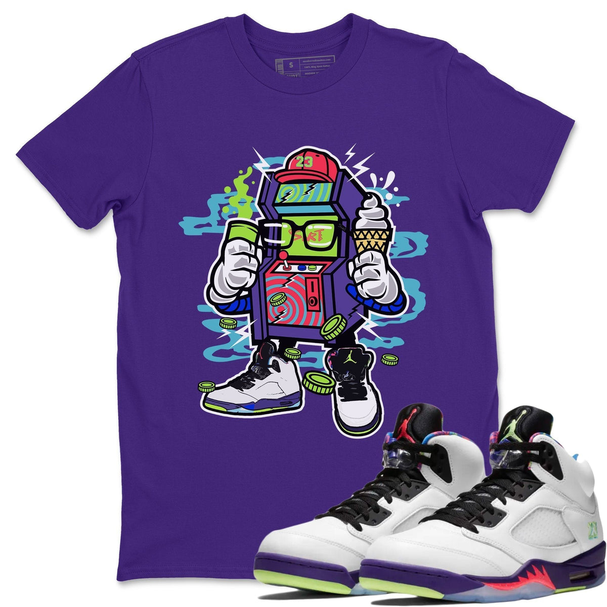 Jordan 5 Ghost Green Sneaker Matching T-Shirt Arcade Game Machine Sneaker Tees Jordan 5 Ghost Green Sneaker Release Tees Crew Neck Tees