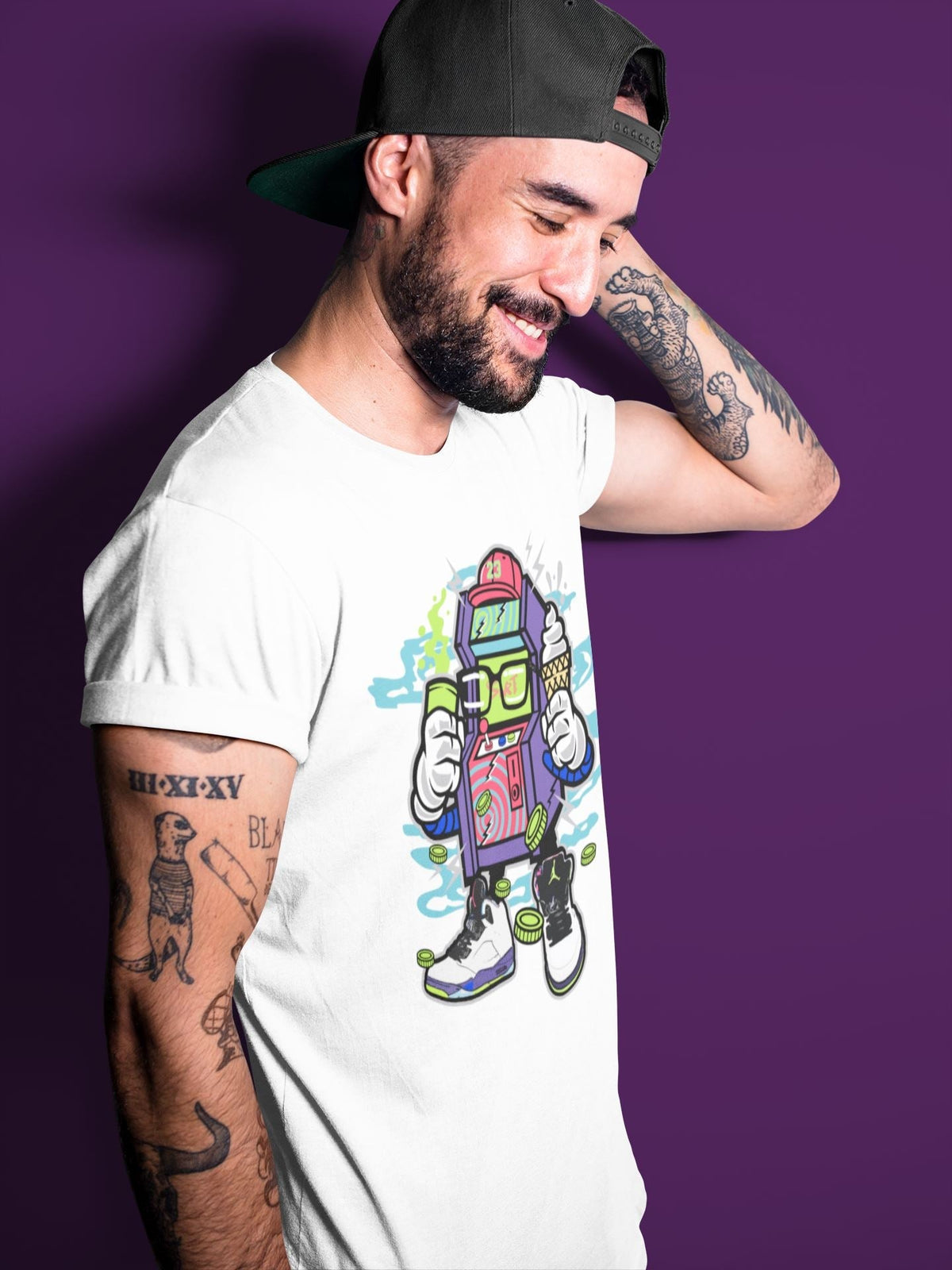 Jordan 5 Ghost Green Sneaker Matching T-Shirt Arcade Game Machine Sneaker Tees Jordan 5 Ghost Green Sneaker Release Tees Crew Neck Tees