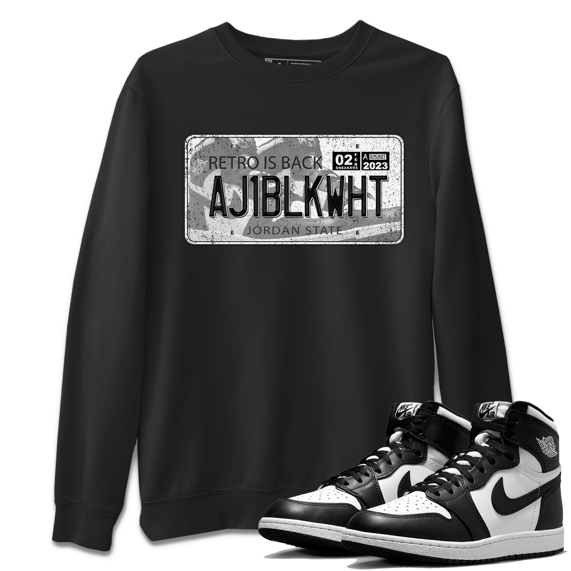 Air Jordan 1 Black White Sneaker Match Tees Jordan Plate Sneaker Tees Air Jordan 1 Black White Jordan to match sneaker T-Shirt Crew Neck Shirts