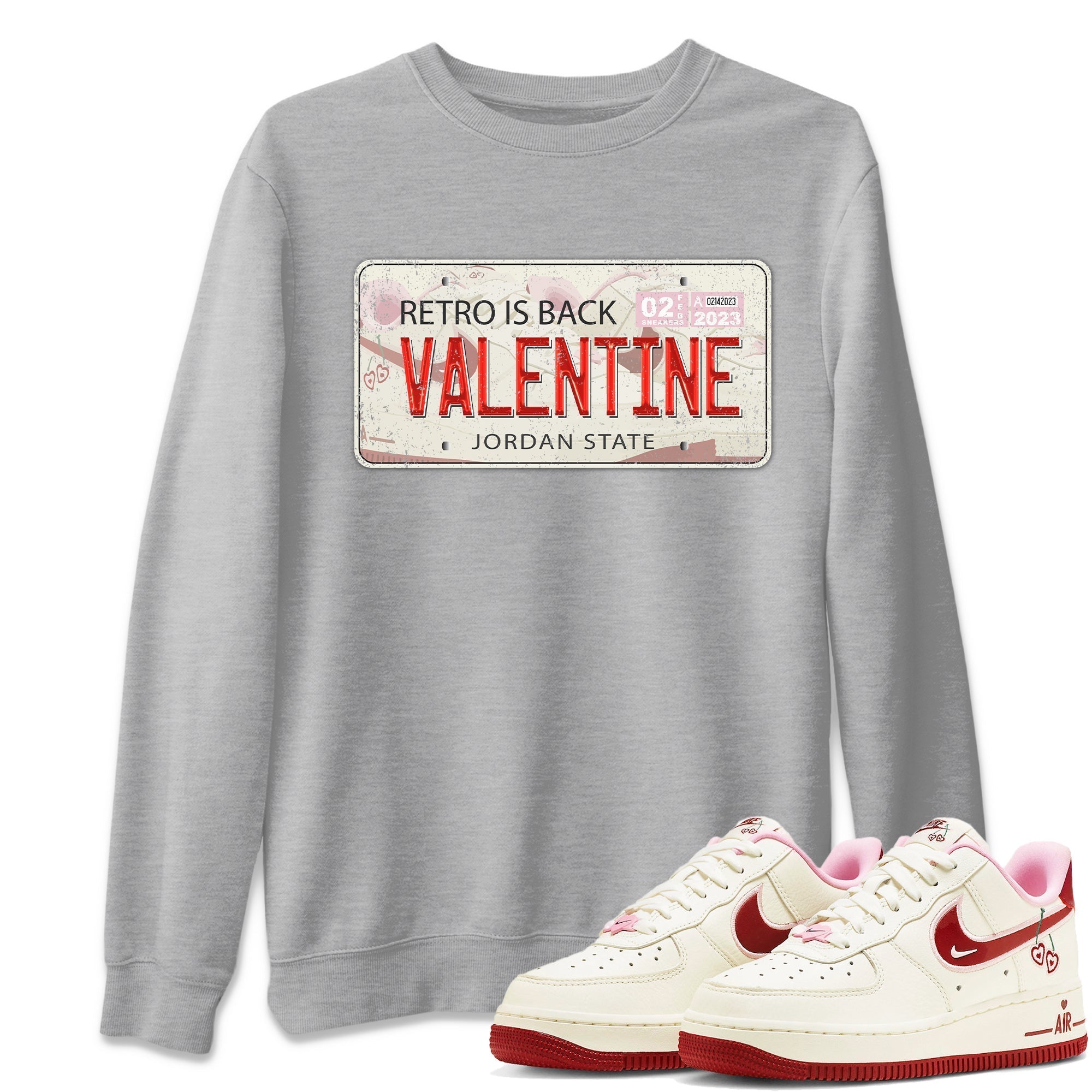 Air Force 1 Valentines Day Sneaker Match Tees Jordan Plate Sneaker Tees Air Force 1 Valentines Day Jordan to match sneaker T-Shirt Crew Neck Shirts