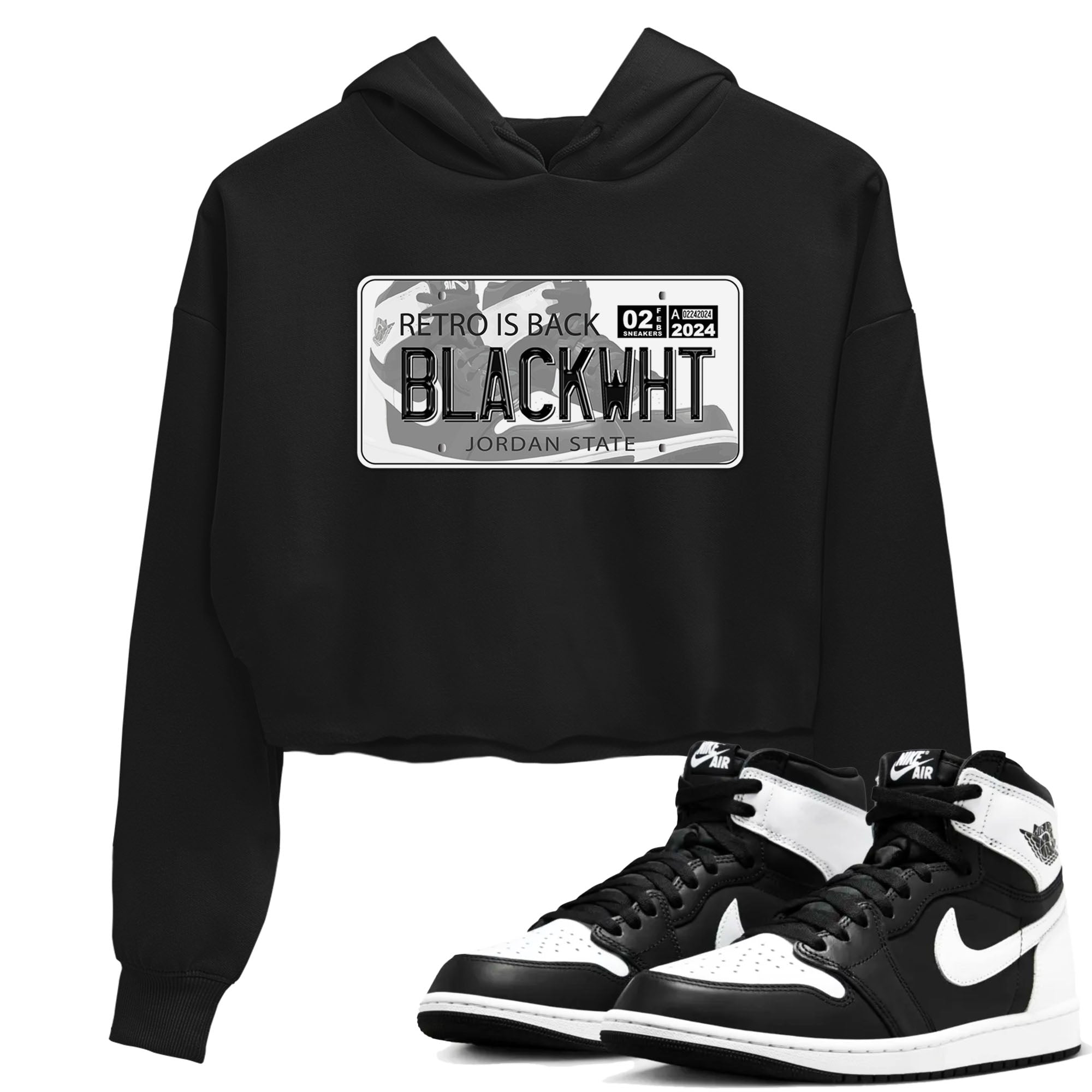 1s Black White shirt to match jordans Jordan Plate sneaker tees Air Jordan 1 Black White Drip Gear Zone Black 1 crop length shirt