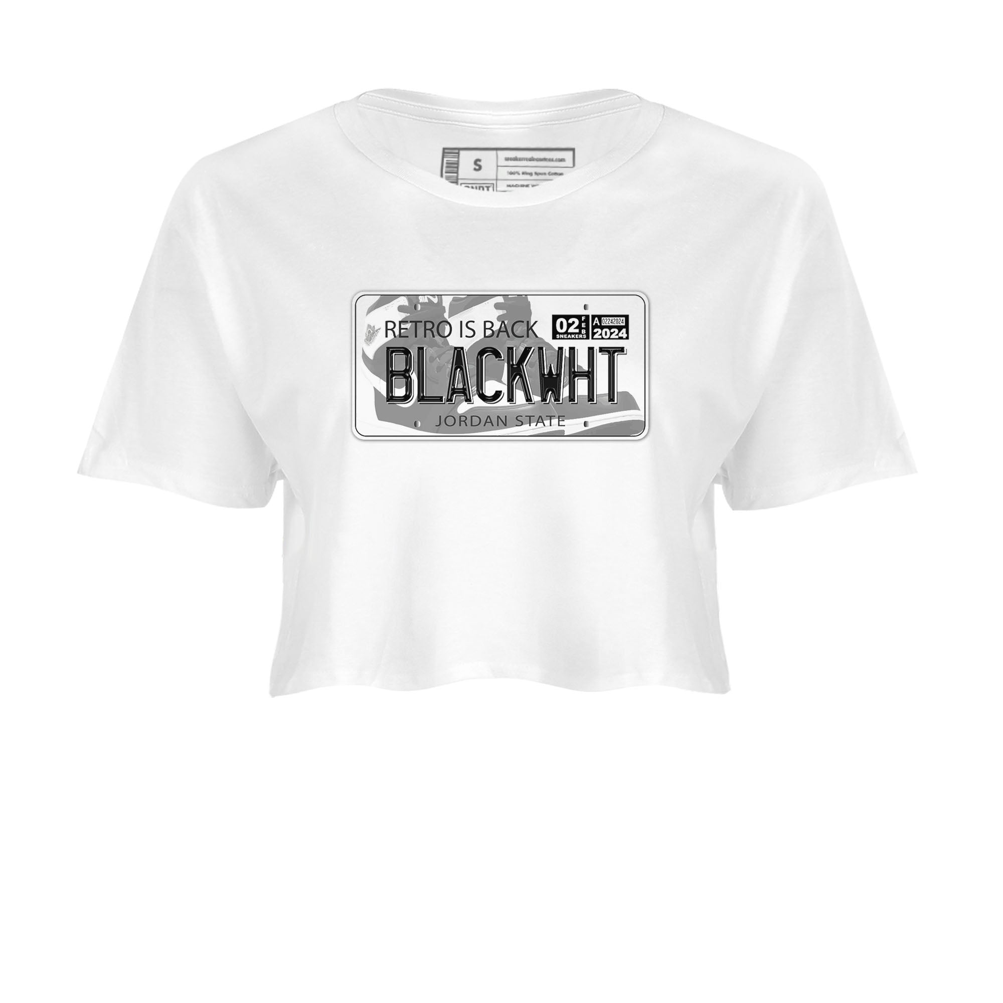 1s Black White shirt to match jordans Jordan Plate sneaker tees Air Jordan 1 Black White Drip Gear Zone White 2 crop length shirt