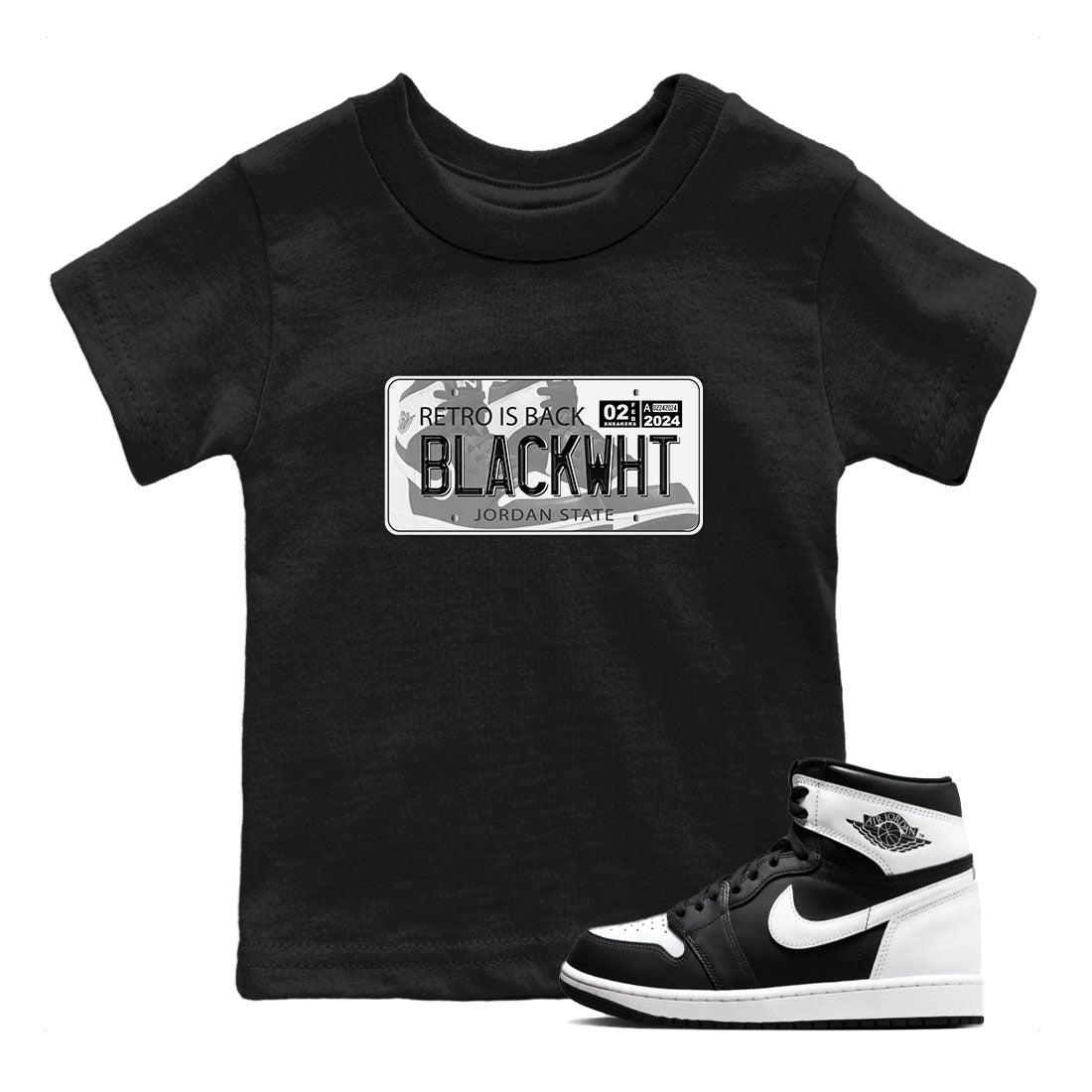 1s Black White shirt to match jordans Jordan Plate sneaker tees Air Jordan 1 Black White Drip Gear Zone baby toddler Black 1 cotton Shirt