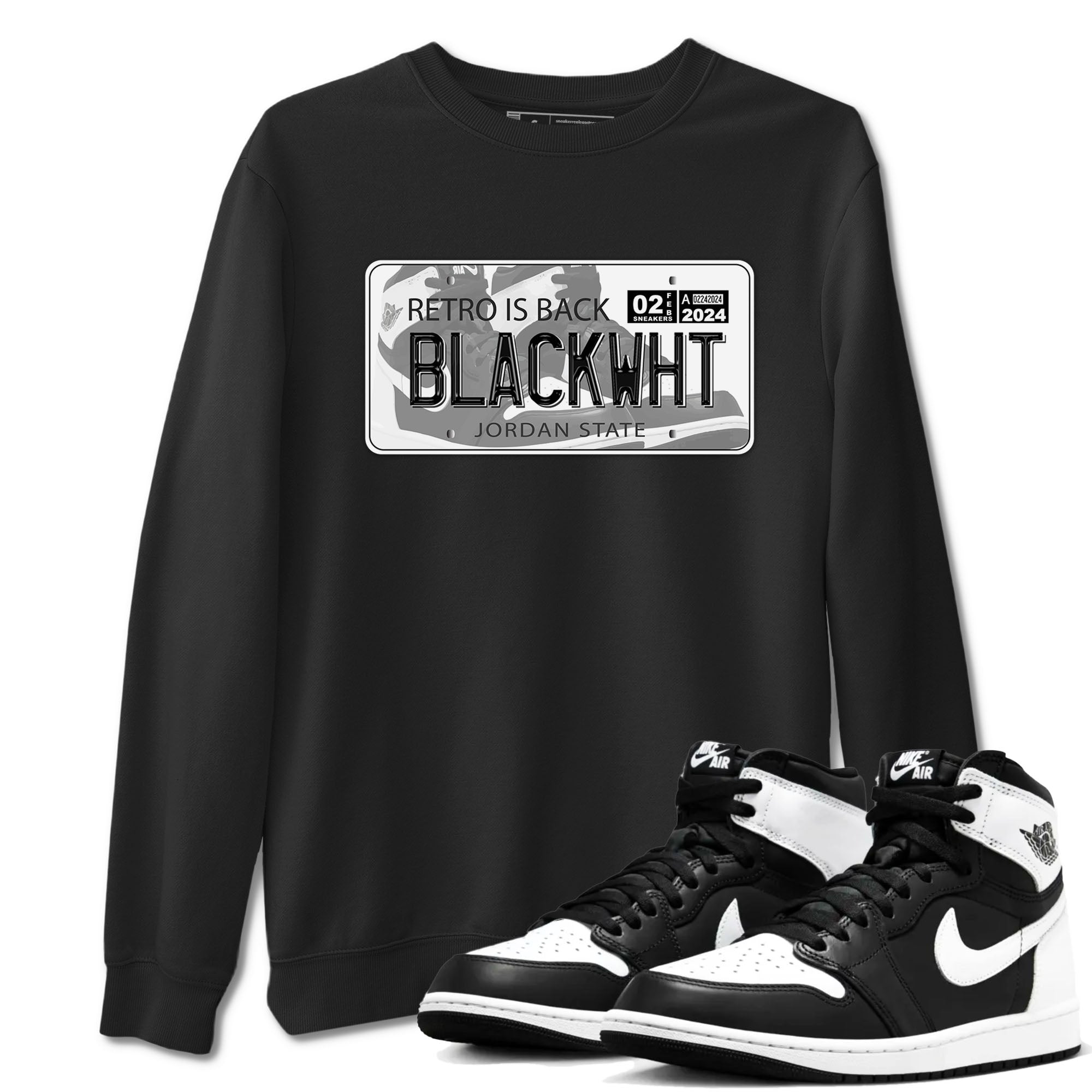 1s Black White shirt to match jordans Jordan Plate sneaker tees Air Jordan 1 Black White Drip Gear Zone unisex cotton Black 1 crew neck shirt