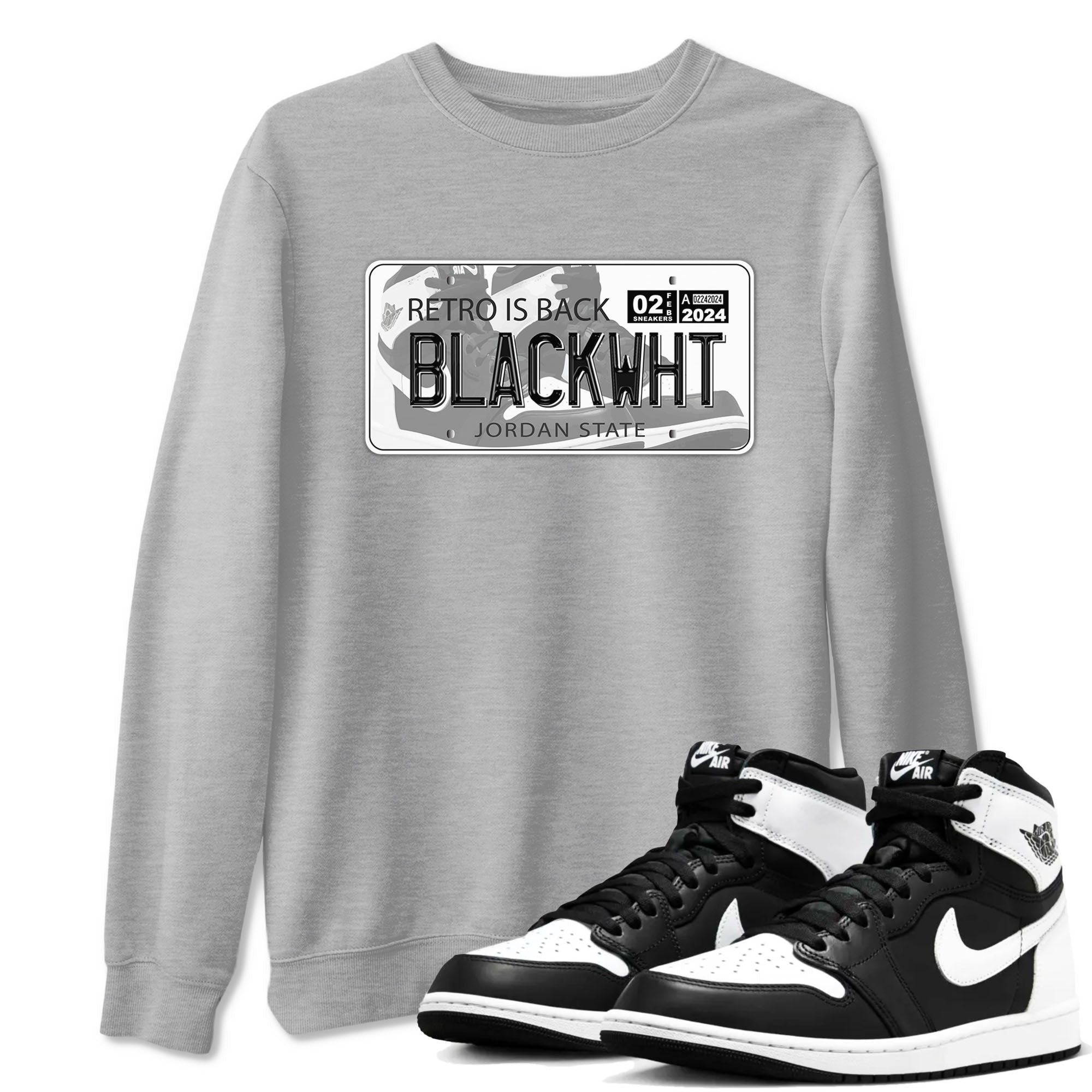 1s Black White shirt to match jordans Jordan Plate sneaker tees Air Jordan 1 Black White Drip Gear Zone unisex cotton Heather Grey 1 crew neck shirt