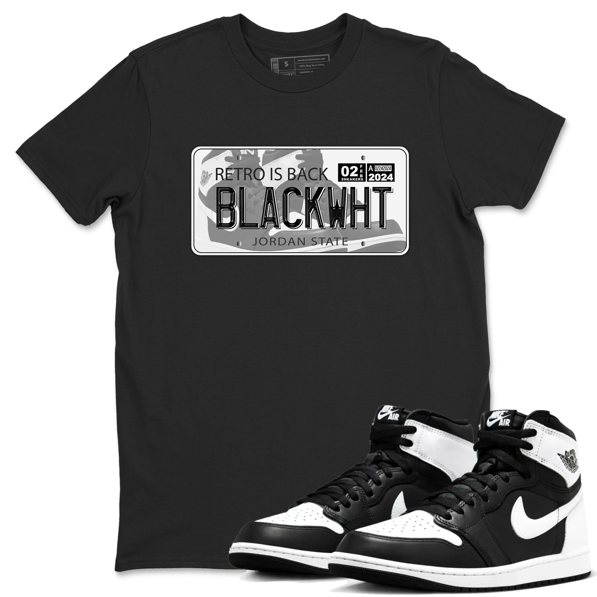1s Black White shirt to match jordans Jordan Plate sneaker tees Air Jordan 1 Black White Drip Gear Zone unisex cotton Black 1 crew neck shirt