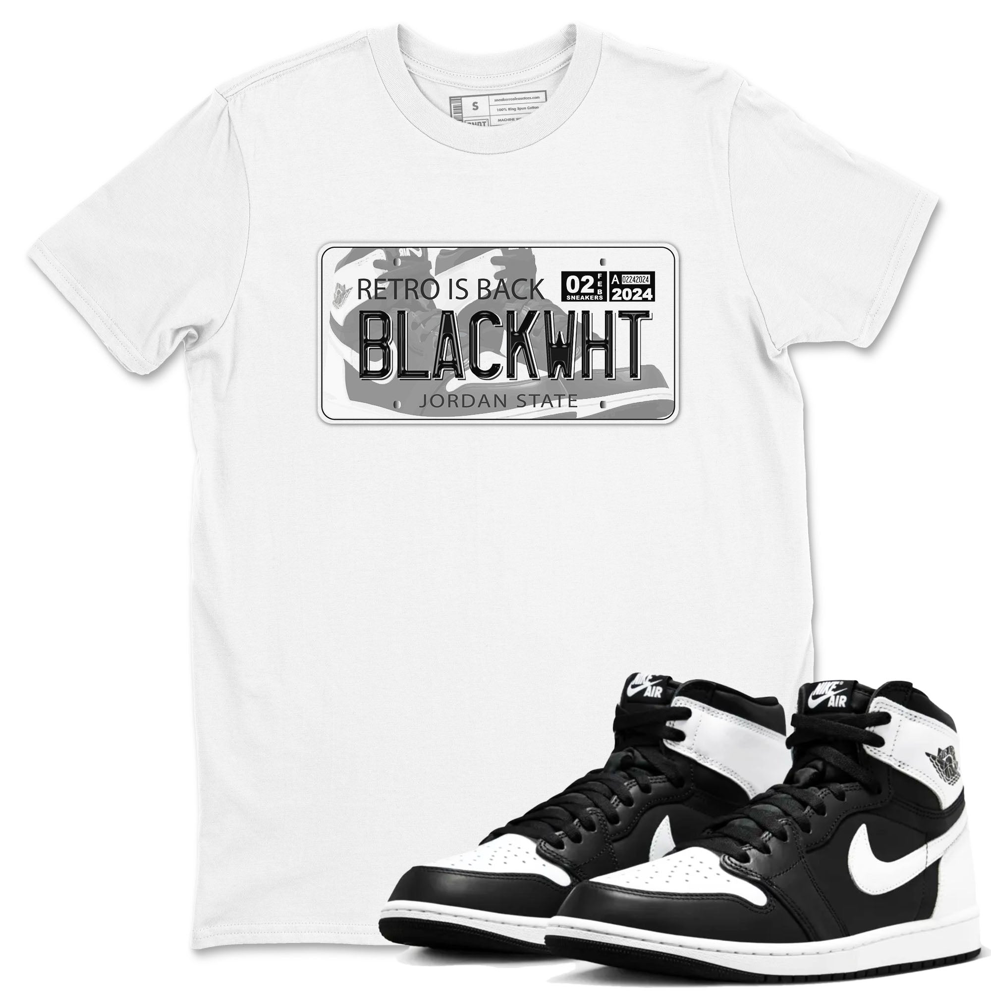 1s Black White shirt to match jordans Jordan Plate sneaker tees Air Jordan 1 Black White Drip Gear Zone unisex cotton White 1 crew neck shirt