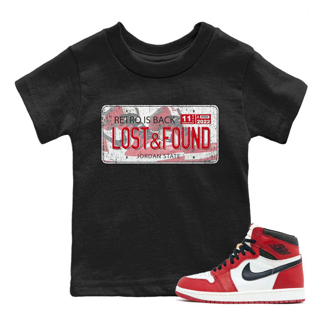 Jordan 1 lost & found Sneaker Matching T-Shirt Jordan Plate Sneaker Tees Jordan 1 lost & found Sneaker Release Tees Kids Shirts