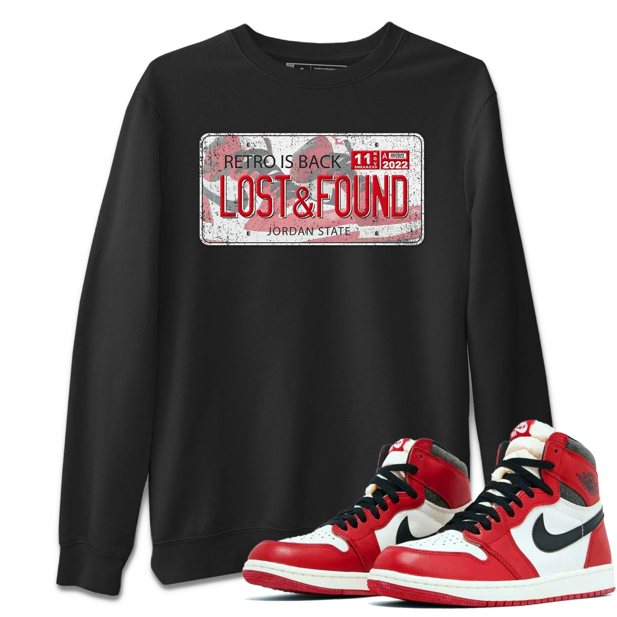 Jordan 1 lost & found Sneaker Matching T-Shirt Jordan Plate Sneaker Tees Jordan 1 lost & found Sneaker Release Tees Crew Neck Tees