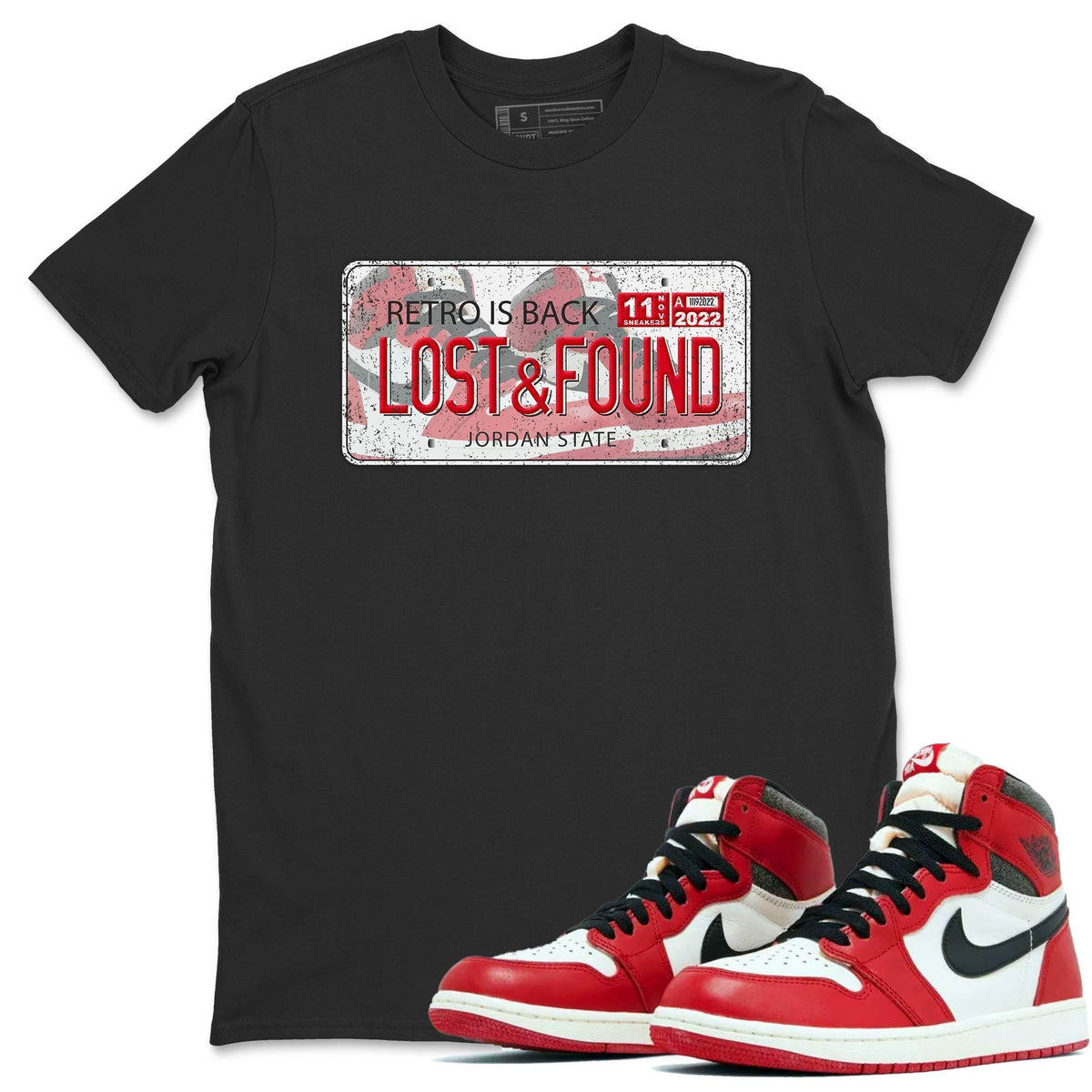 Jordan 1 lost & found Sneaker Matching T-Shirt Jordan Plate Sneaker Tees Jordan 1 lost & found Sneaker Release Tees Crew Neck Tees