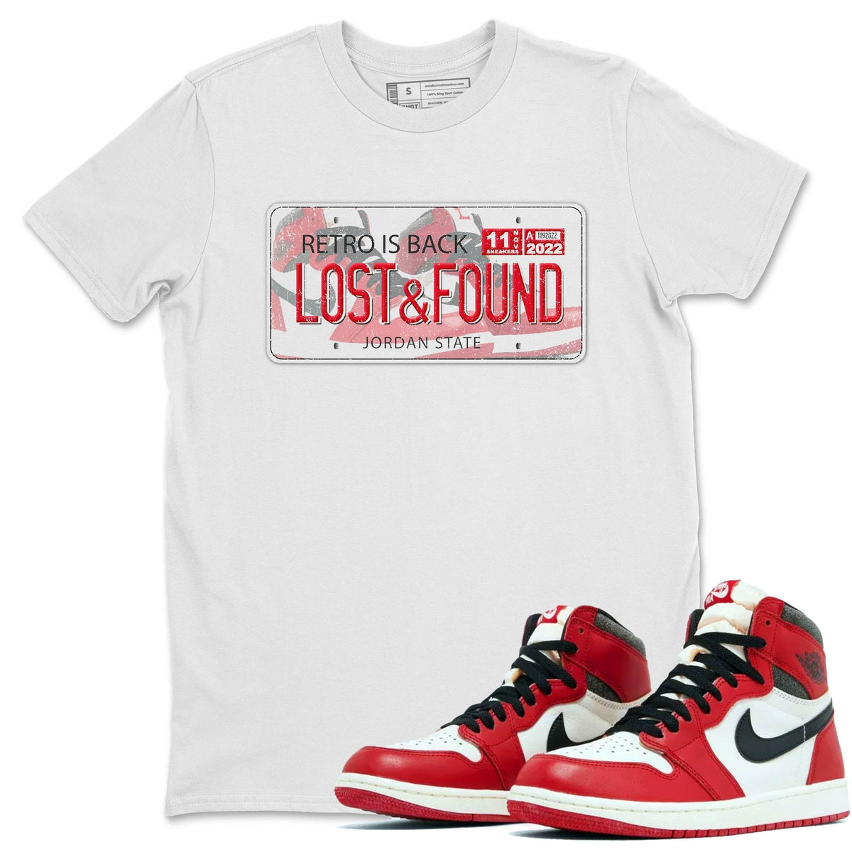 Jordan 1 lost & found Sneaker Matching T-Shirt Jordan Plate Sneaker Tees Jordan 1 lost & found Sneaker Release Tees Crew Neck Tees