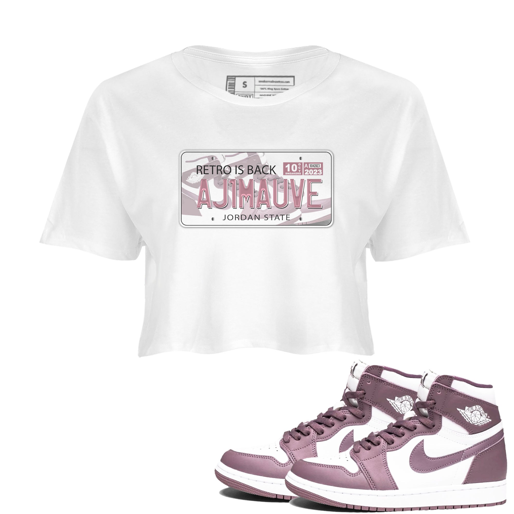 Air Jordan 1 Mauve shirt to match jordans Jordan Plate sneaker tees AJ1 Mauve Drip Gear Zone Sneaker Matching Clothing Brand White 1 Crop T-Shirt