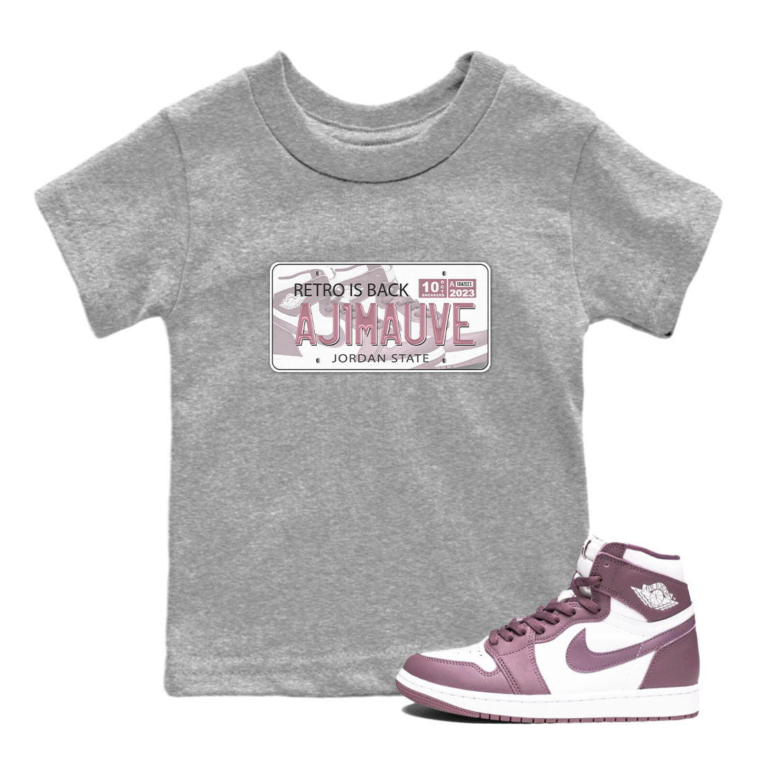 Air Jordan 1 Mauve shirt to match jordans Jordan Plate sneaker tees AJ1 Mauve Drip Gear Zone Sneaker Matching Clothing Brand Baby Toddler Heather Grey 1 T-Shirt
